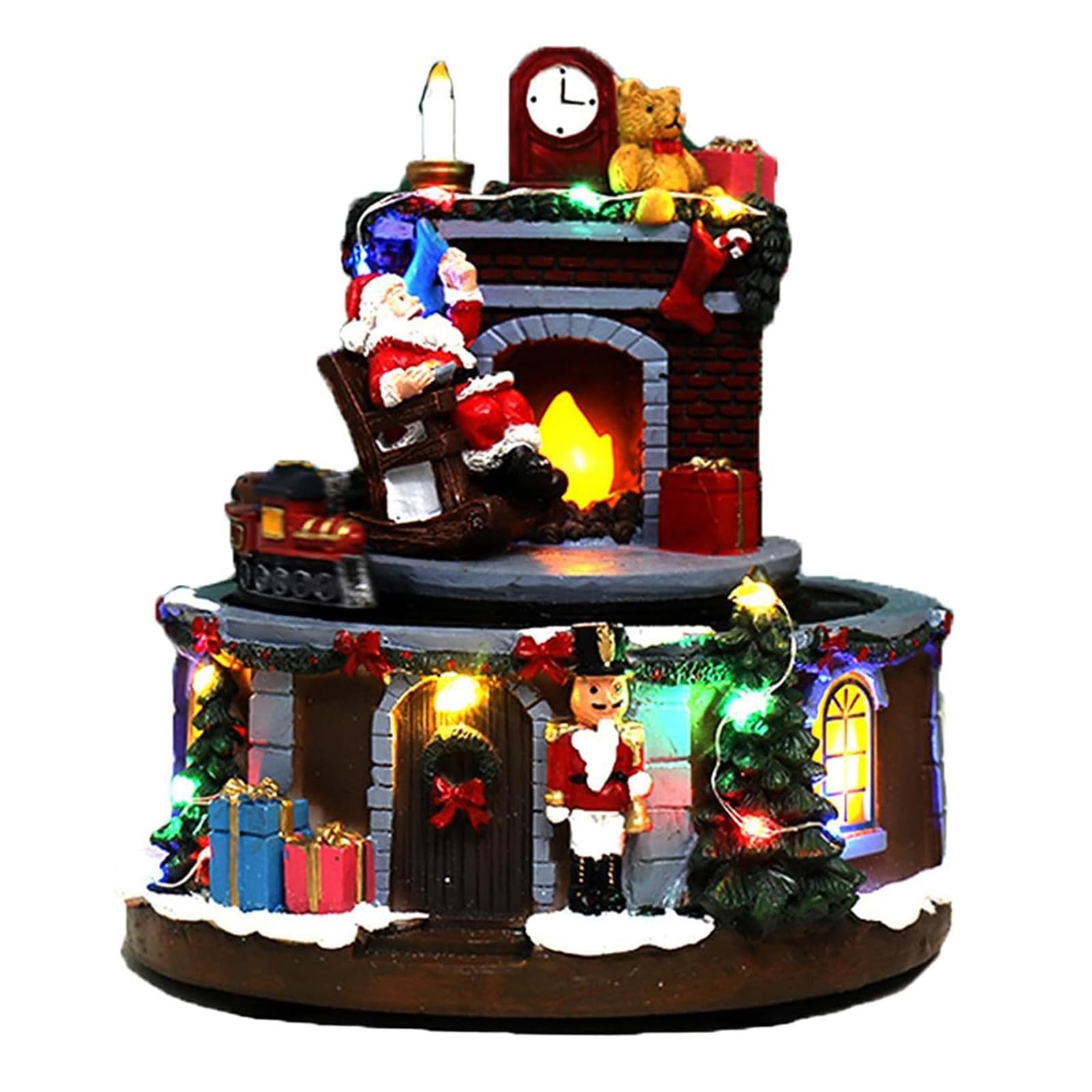 Adorno Navideño De Resina para Pueblo, Casa De Papá Noel con Escena De Nieve, Música Clásica Navideña Y Luz LED. Resistente Y Duradero. Textura Maravillosa. Ideal para Repisas Y Estanterías