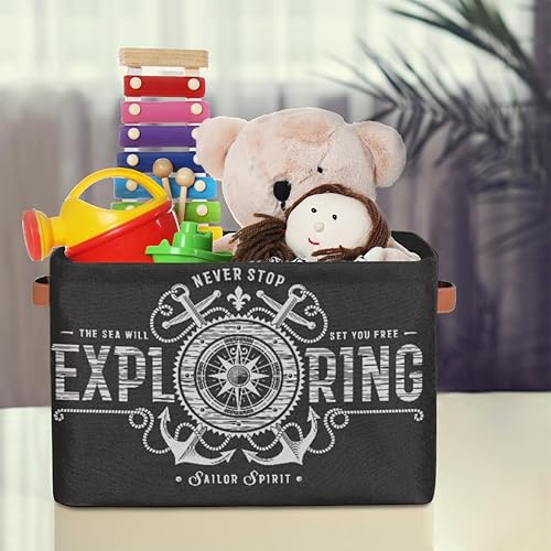 Miniatura 8 de TropicalLife Cestas de almacenamiento plegables, cubos organizadores de anclaje con doble asa, caja de almacenamiento para ropa, libros, cosméticos,