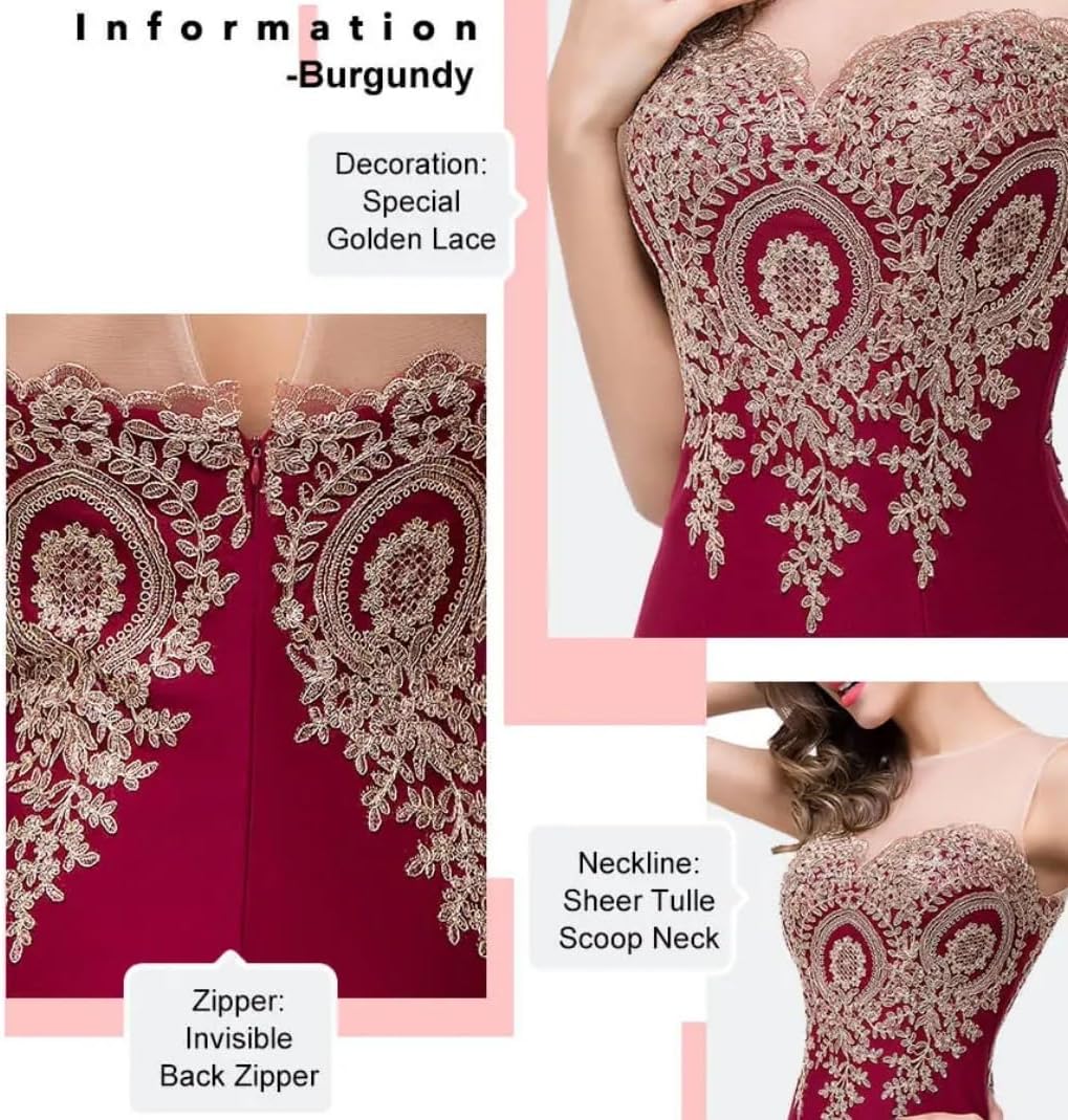 Prom Dress for Women 2025 Gold Lace Applique Long Sheer Illusion Mermaid Formal Dresses Evening Gown