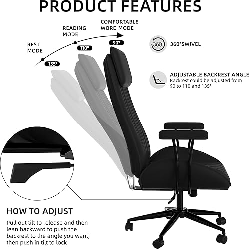 Miniatura 4 de Silla ergonómica de oficina ejecutiva, silla giratoria de tela de gamuza con respaldo alto, soporte lumbar, altura ajustable y función de