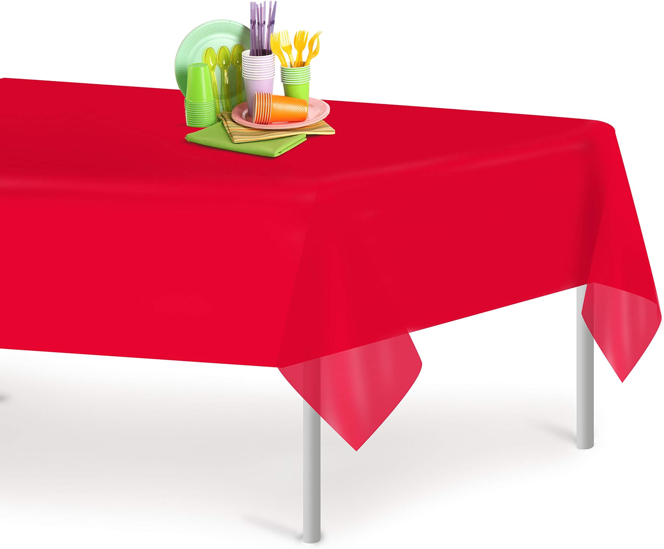 Grandipity Red Plastic Table Cloth Disposable (6 Pk) 54in x 108in Plastic Tablecloths for Rectangle Tables - Premium Party Table Cloths Disposable for 6ft to 8ft Rectangle Tables