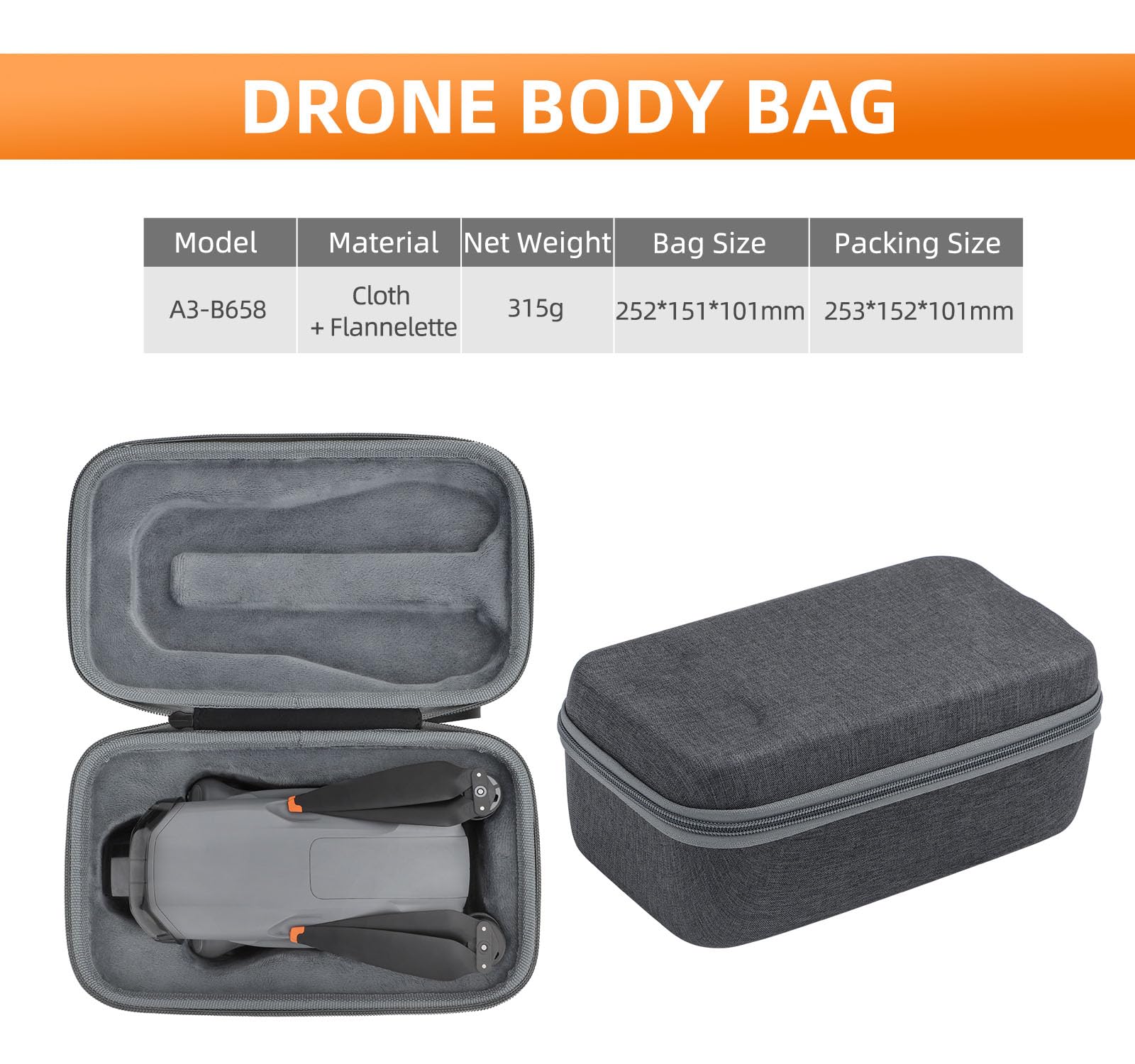 Custodia per DJI Air 3S 3, borsa da viaggio portatile, accessorio per droni, Drone Bag+rc 2/1 Bag, 25.2 x 15.1 x 10.1 centimeter, Custodia per droni
