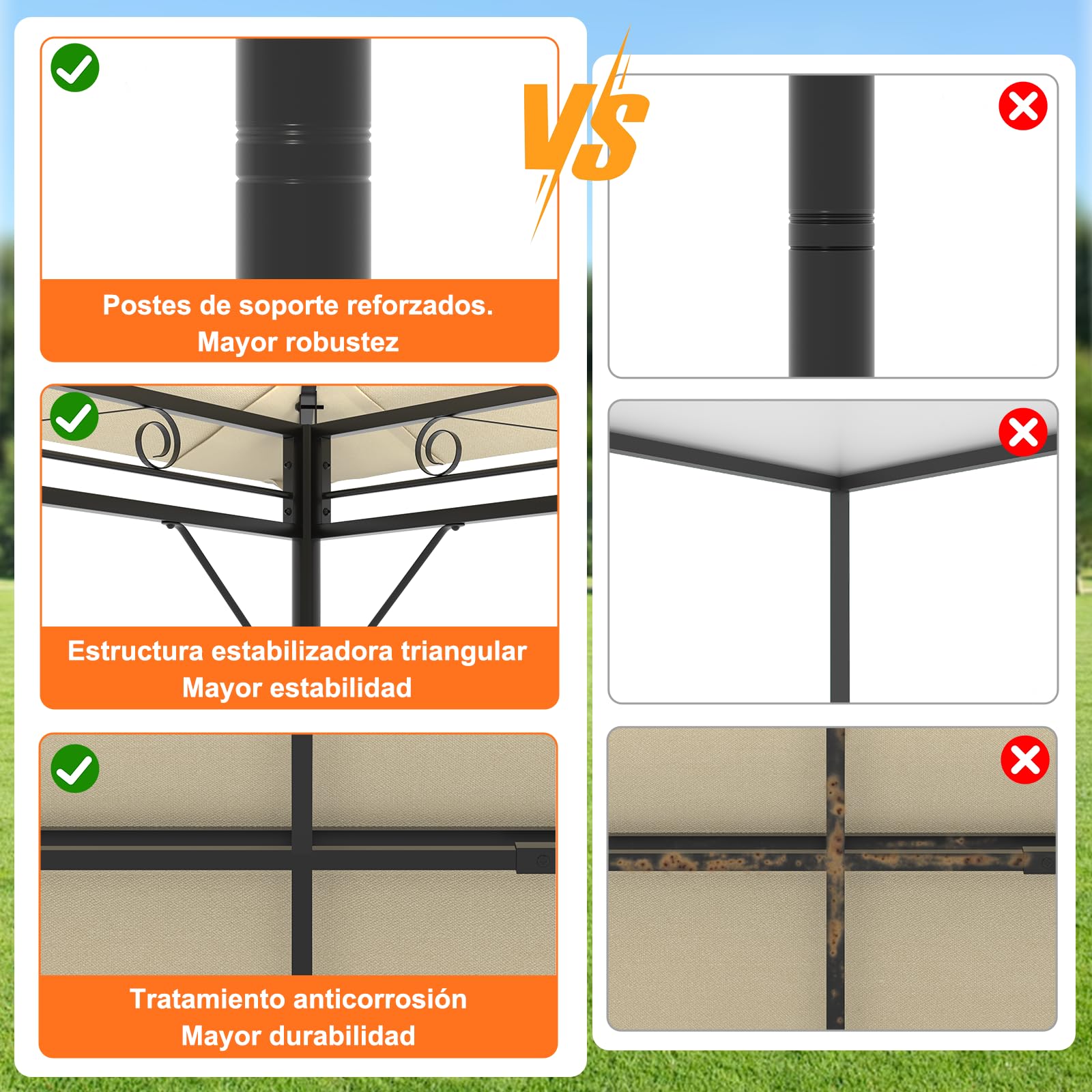 Devoko Gazebo da Giardino 3x3,Telo Gazebos 3x4 Impermeabile,Gazebo Esterno Resistente,Telaio in Metallo, Gazebos,Beige