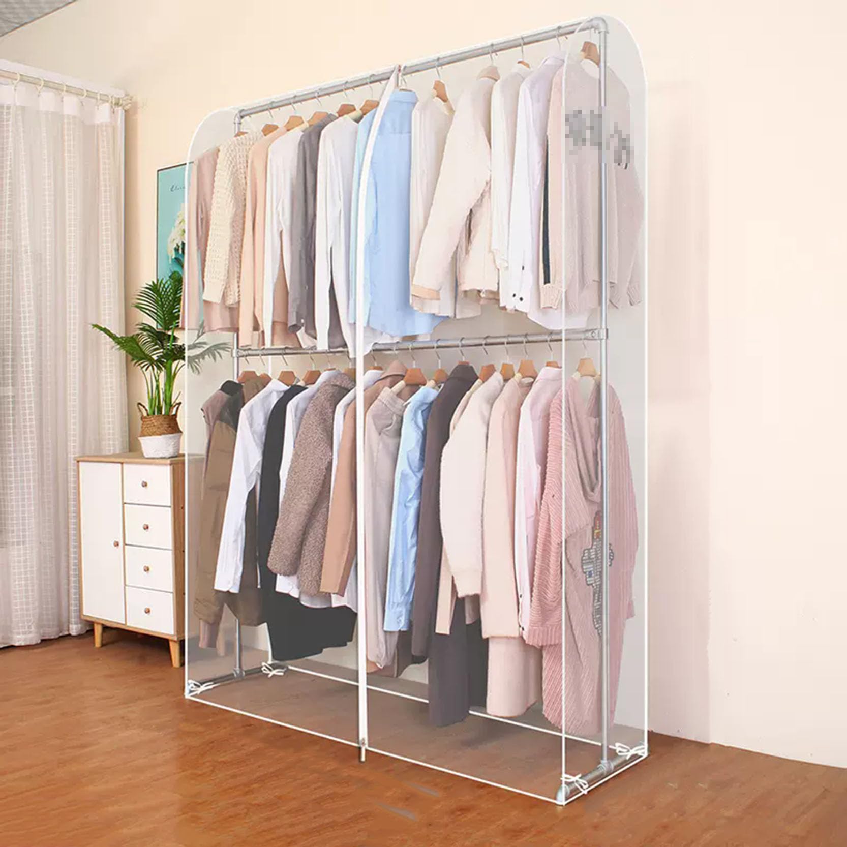PEVA Dustproof Clothes Rail Cover, Clothes Rail Cover Clear Translucent With Zip Multiple Sizes Garment Protector(A-100x50x180cm)