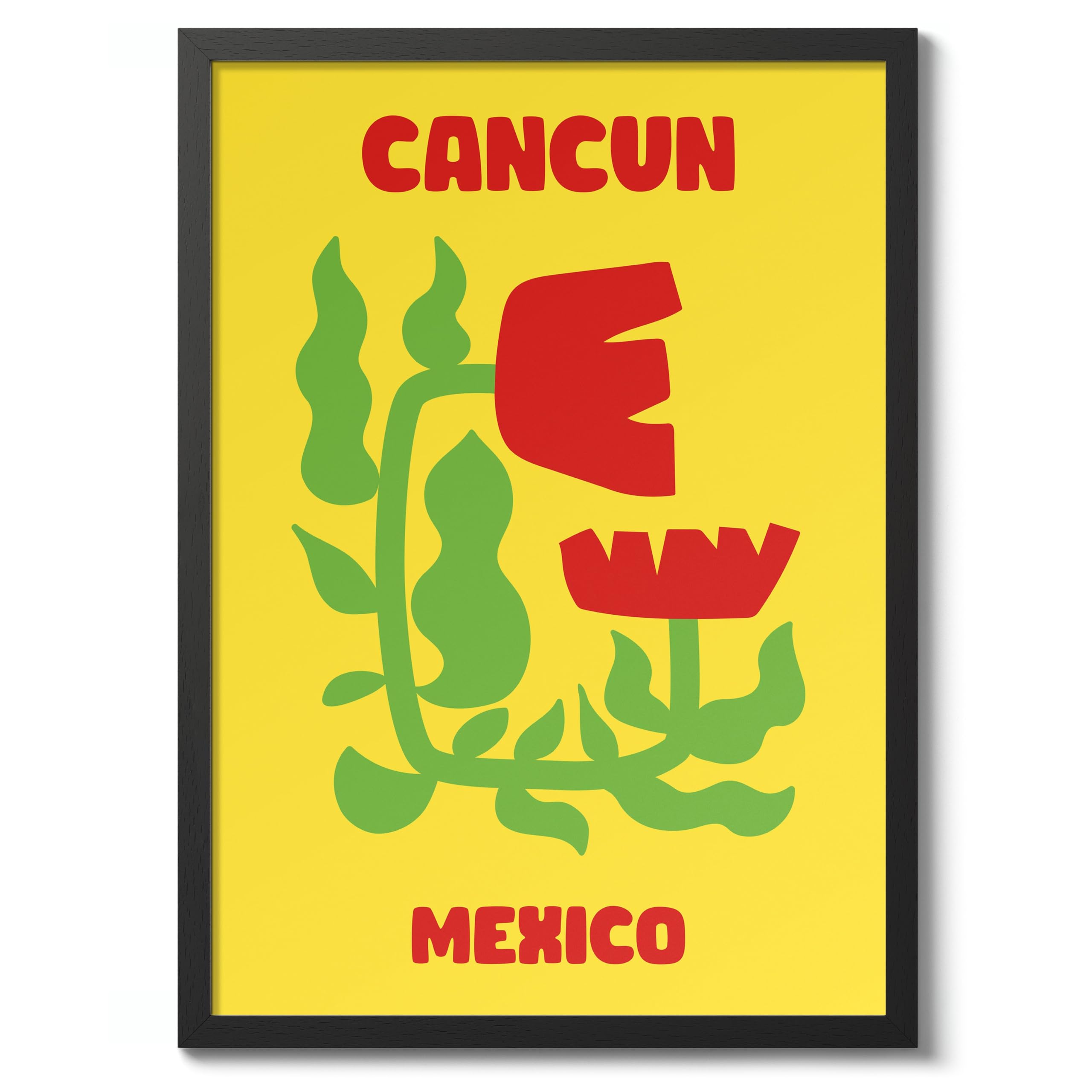 Cancun - Travel Cutouts Travel Poster, Colourful Abstract Preppy Minimalist Room Decor Wall Art Print, Archival Matte, A4 (Black Frame) - 29.7x21cm — image 1