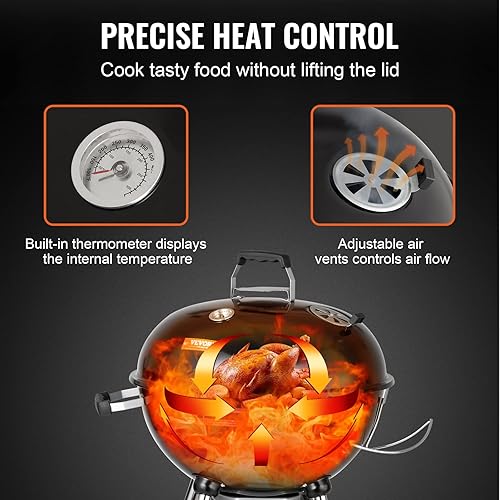 Miniatura 4 de VEVOR Parrilla portátil de carbón de 22 pulgadas, parrilla de gas propano con tapa, parrilla pequeña de hierro y acero, mini ahumador de mesa para
