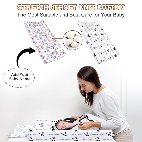 Miniatura 2 de Funda para cambiador personalizada con nombre 2 piezas personalizadas para cambiar pañales con nombre para bebés, fundas de cambiador de punto