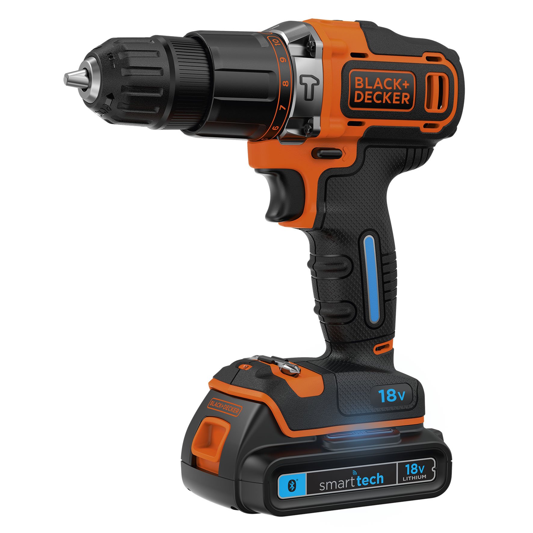 Black + Decker, 18 V 1.5 Ah – Trapano avvitatore a percussione a batteria a 2 velocità, 2 Smart Tech con ricarica USB caricatore veloce, doppio bit, e valigetta, 1 pezzo, bdchd 18kbst