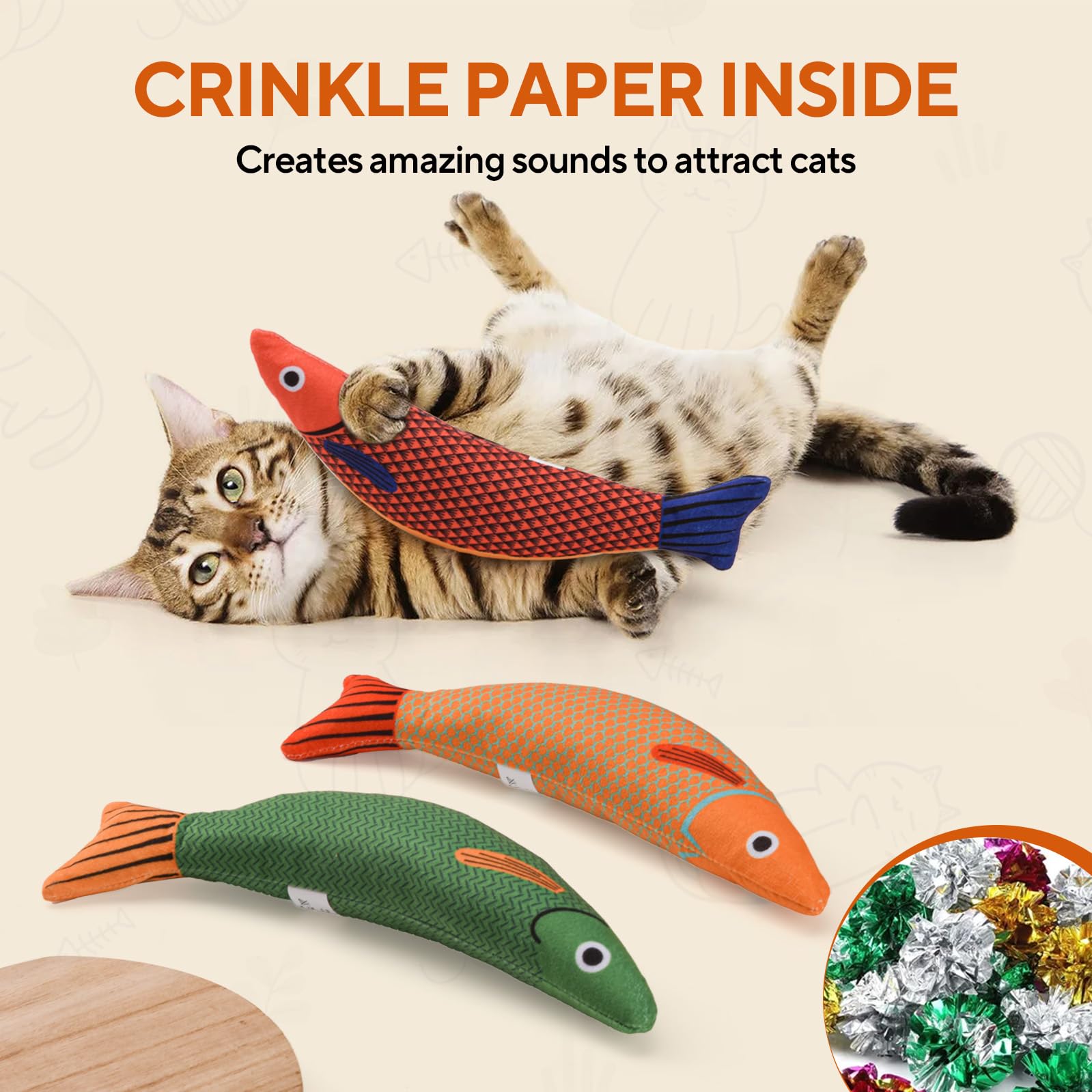 AUSCAT Cat Catnip Toys, 3PCS Catnip Fish Toy for Cats Cat Kicker Toys with Crinkle Sound - Image 4