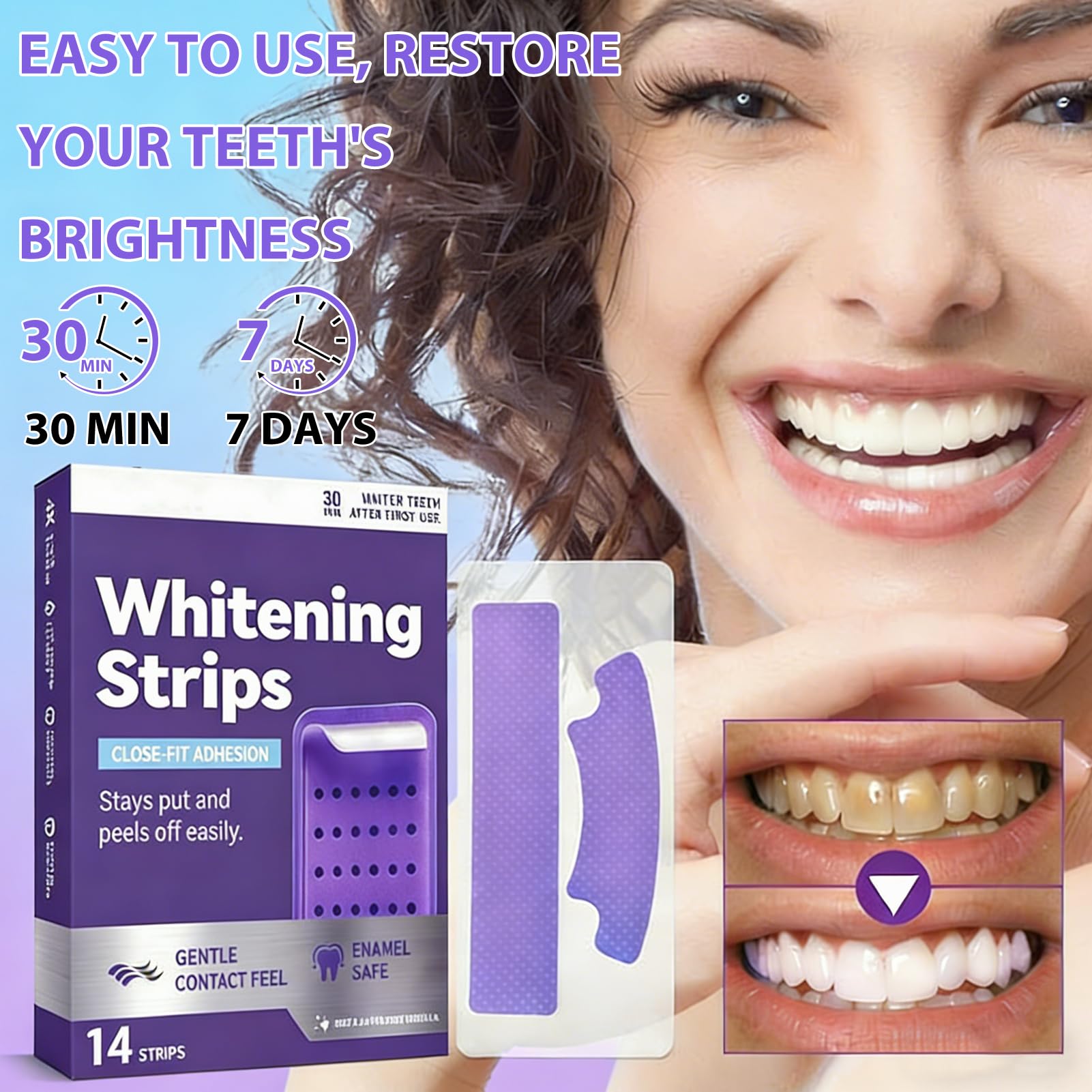 Bandes de Blanchiment des Dents Violettes, Bandes Blanchissantes Dents Violettes, Teeth Whitening Strips, Blanchissantes Doux Des Dents, RéDuire Les Taches Profondes Café/Vin/Soda - 4