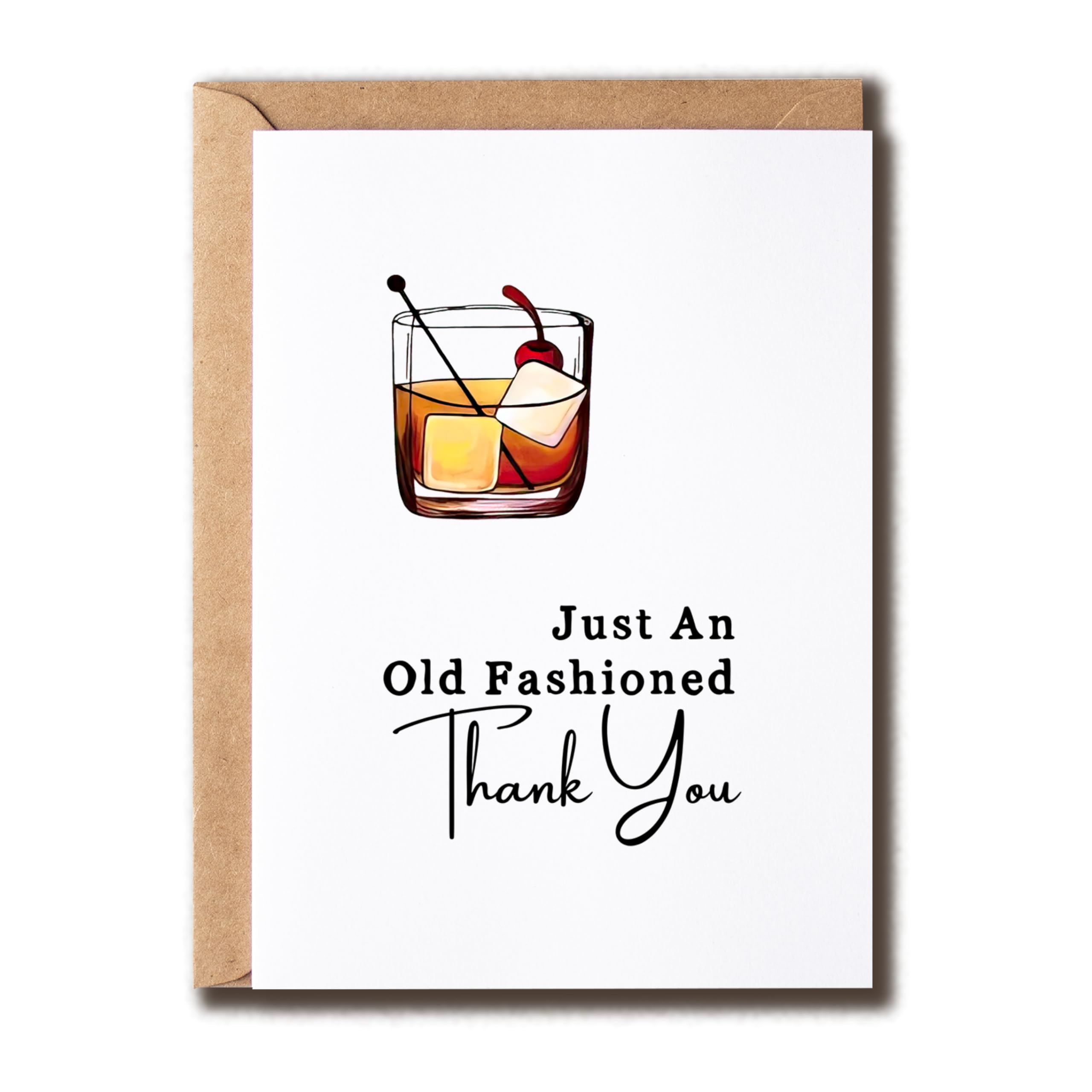 GoGiDesigns Retro Thank You Note Card - Old Fashioned Thank You Funny Card - Punny Appreciation Card - Whiskey Thanks Greeting Card, White
