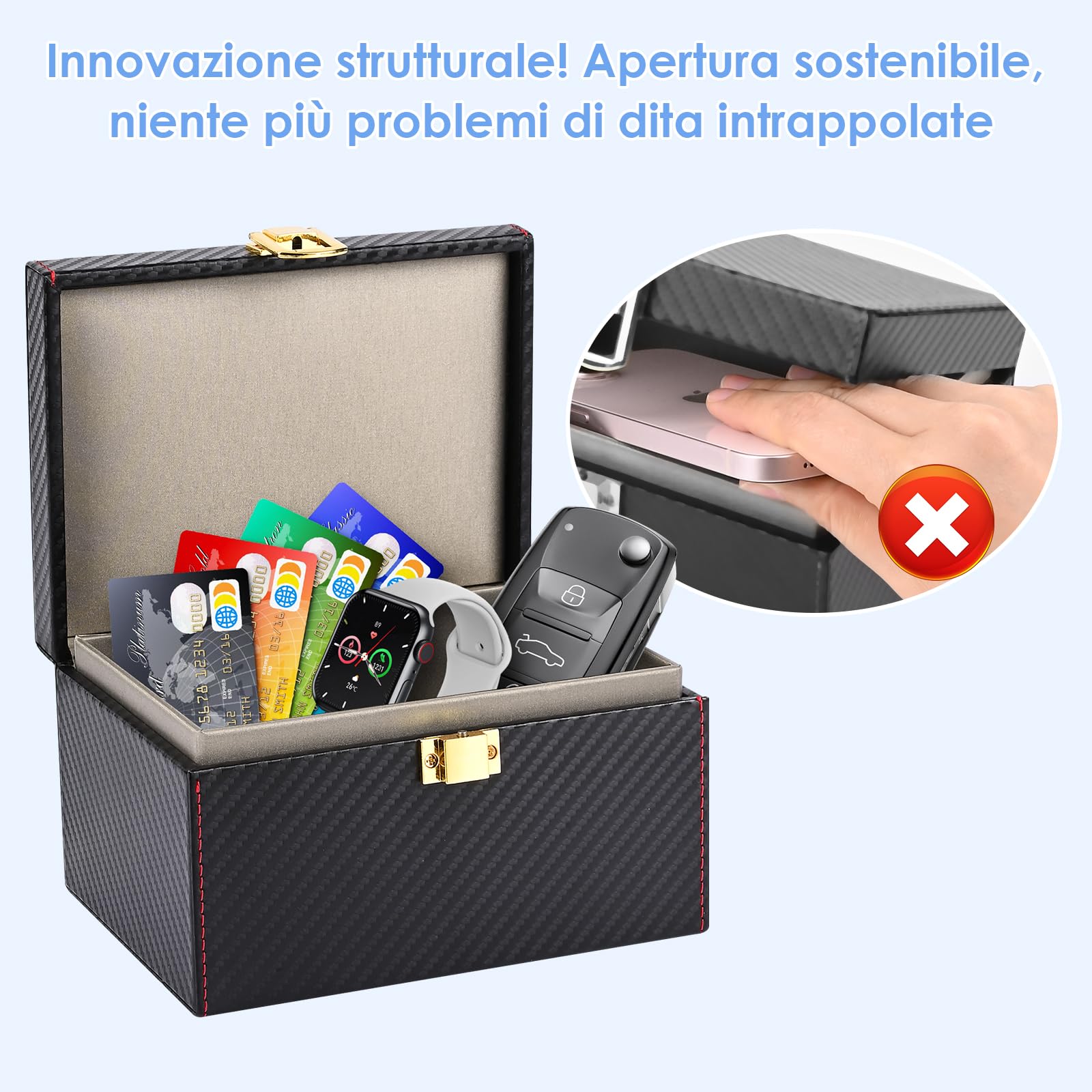 Chiave auto Faraday Box, Keyless Go, scatola per chiavi auto, blocco RFID per protezione sicura, carte di credito e chiavi dell'auto, 16 x 12 x 9,5 cm (grande)