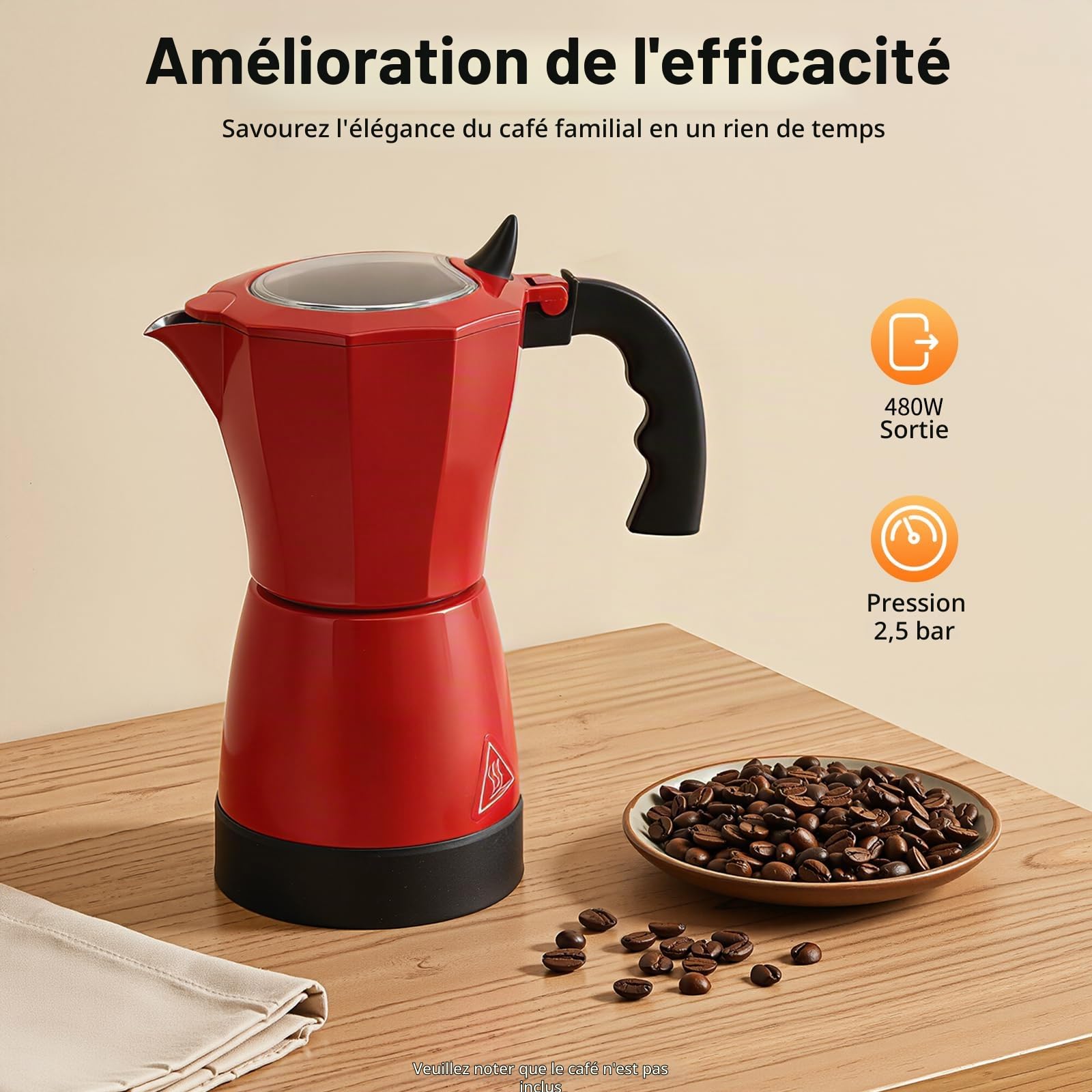 Cafetière Italienne Électrique 300ml Moka Express d'Exception 6 Tasses avec Poignée Anti-Brûlure et Double Protection Anti-Fuites Machine à Café Artisanale pour Maison Bureau