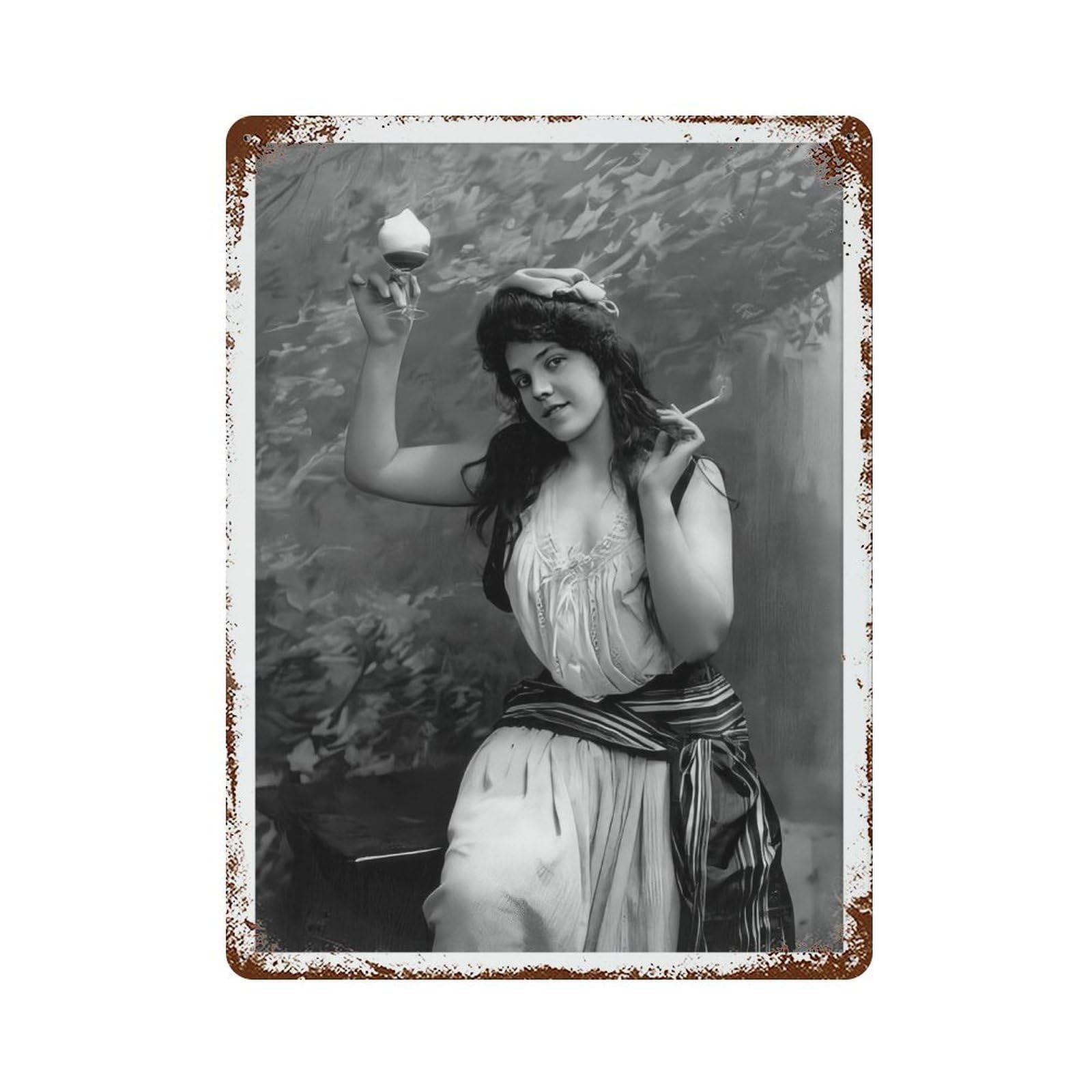 xiaoxiaoshen Victorian Lady Smoking And Drinking Vintage Woman Wall Decor Art Metal Tin Poster Modern Home Decor Art Home Bar Shop Decorations Vintage Sign 40x30cm