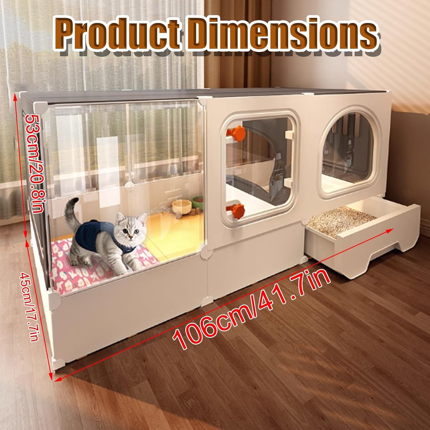 Multifunctional Indoor Cat Cage with Large Exercise Area & Detachable Litter Box - Perfect Home Solution for 1-2 Cats, Spacious & Comfortable for Happy Felines