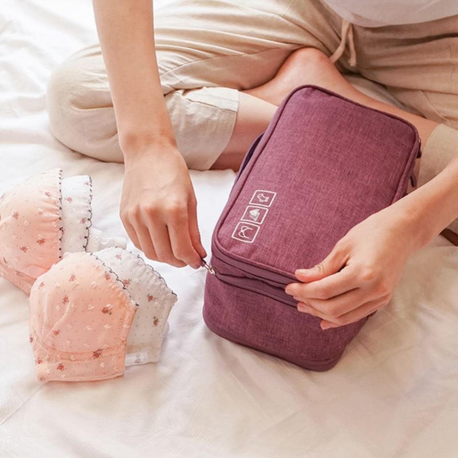 1 Pezzo Borsa portaoggetti per Biancheria Intima Reggiseno da Viaggio Organizer Donna Uomo Calzini Cosmetici Custodia per Vestiti Oggetti per Articoli Accessori-B Borsa Beige