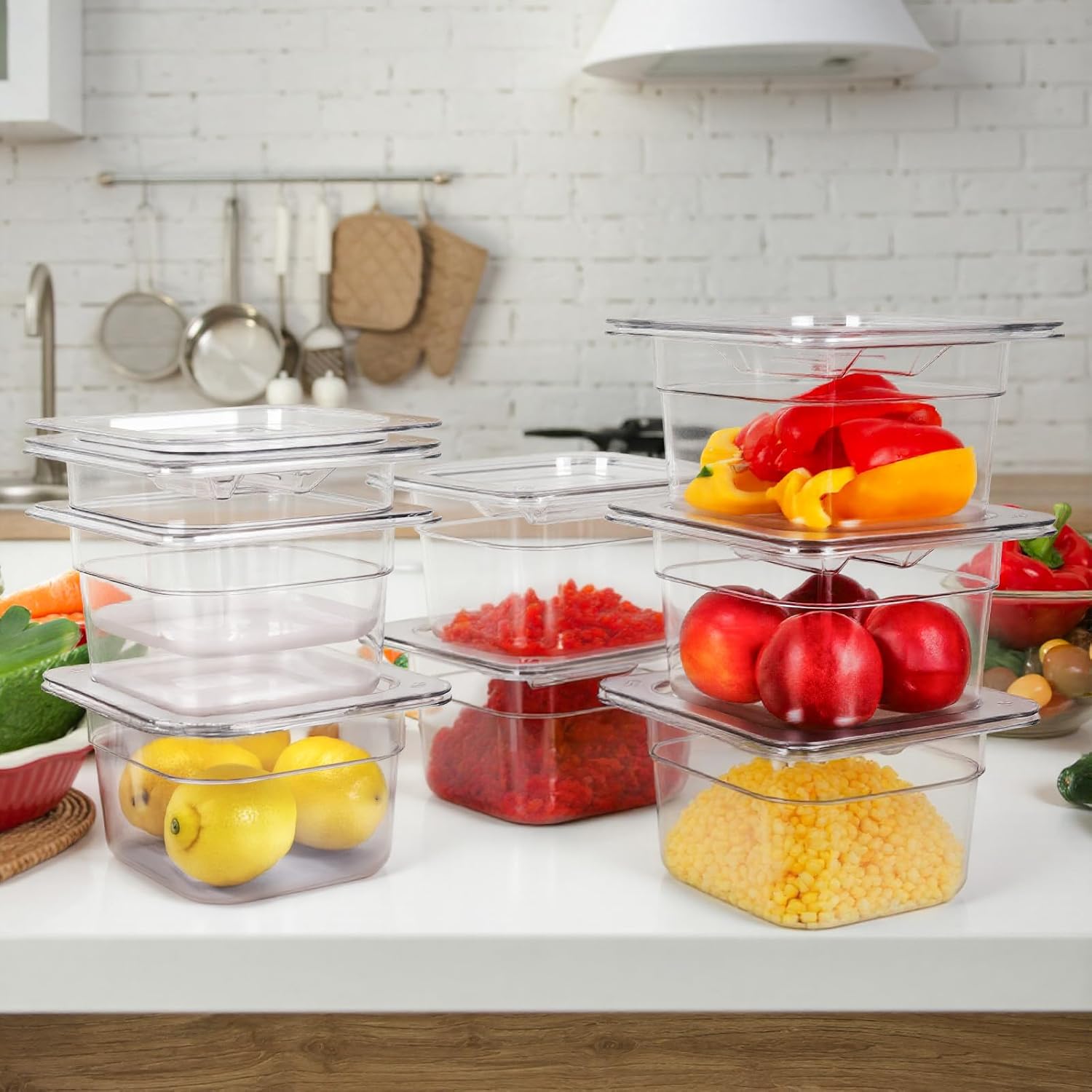 West Bay 10-Pack 1/6 Size 4''Deep NSF Polycarbonate Food Pans with Lids, Clear Commercial Hotel Pans, Food Storage Containers for Restaurant, Food Prep, Buffet, Salad Bar, Home Kitchen & Catering - Image 7