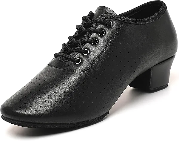 foralod Dance Shoes for Women, Lace-up Black Jazz Shoes, Professional Latin Dance Heels, Ballroom Salsa Dance Shoes, Closed-Toe Split-Sole Low-Heel, Teaching Practice Performance Character Shoes