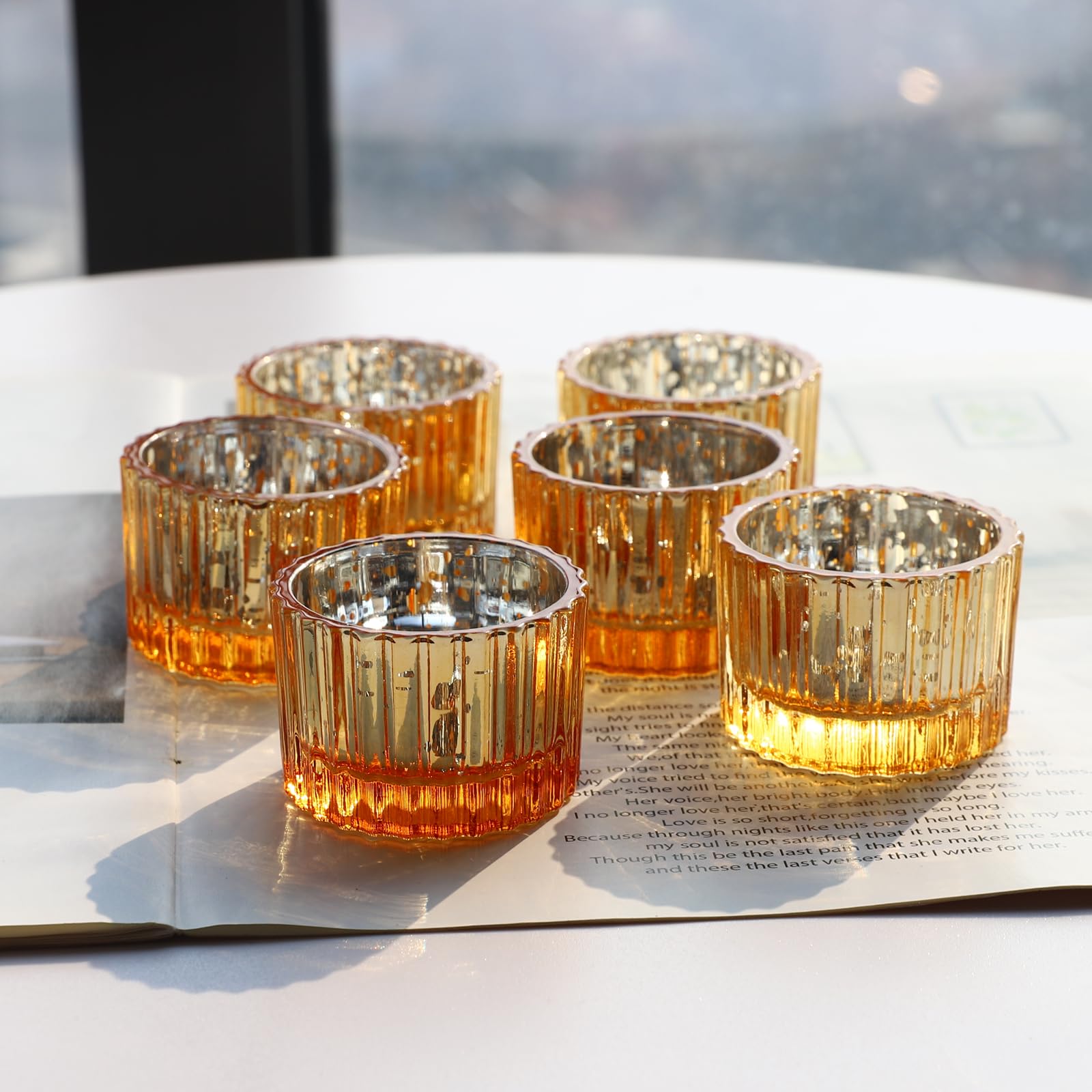 Teelichthalter für Hochzeit, Teelichthalter für Tischdekoration, Quecksilberglas, Kerzenhalter, Geschenke für Frauen, goldfarben, 12 Stück