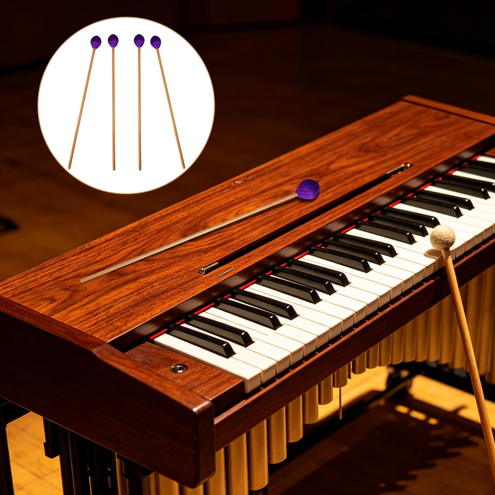 FRCOLOR 4 Piezas Marimba Mallets con Cabezas para Instrumentos de Percusión Mazos de Madera para Intermedio con Cabezas Moradas