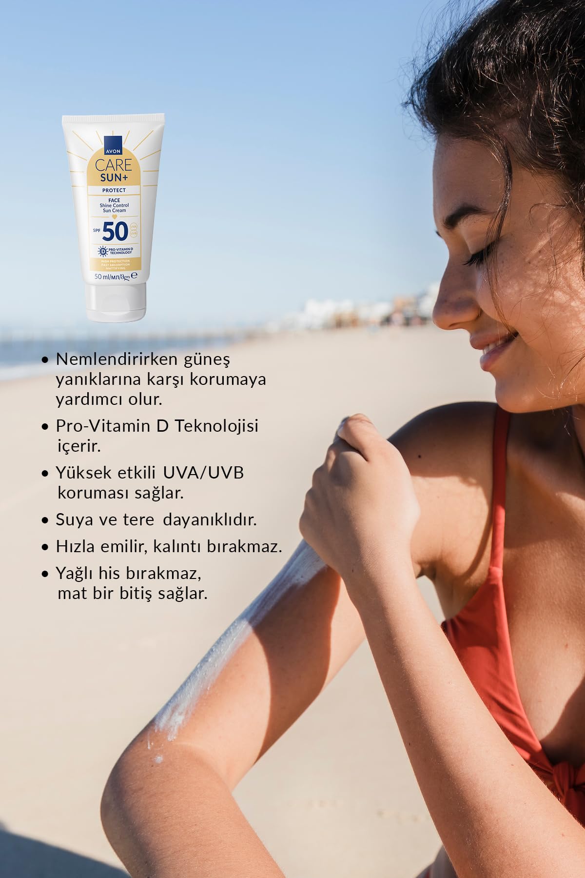 Avon SUN+ PROTECT Yüz İçin Parlaklık Kontrolü Güneş Kremi SPF50 50 Ml.