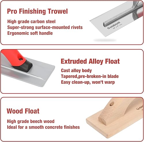 Miniatura 5 de Goldblatt Juego de herramientas manuales de mampostería de 8 piezas, incluye paleta de acabado, llana de calibración, ranura, bordeadora, flotador