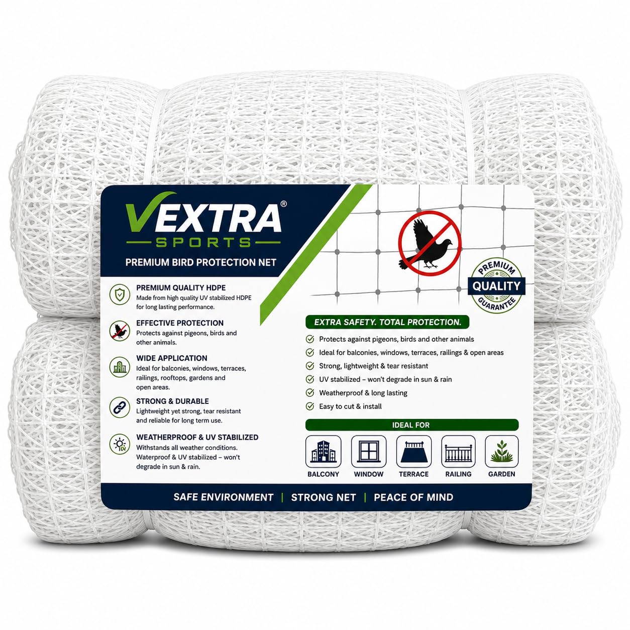Anti-Bird Pigeon Net for Balcony | Bird Protection Net, White, 10Ft X 15Ft