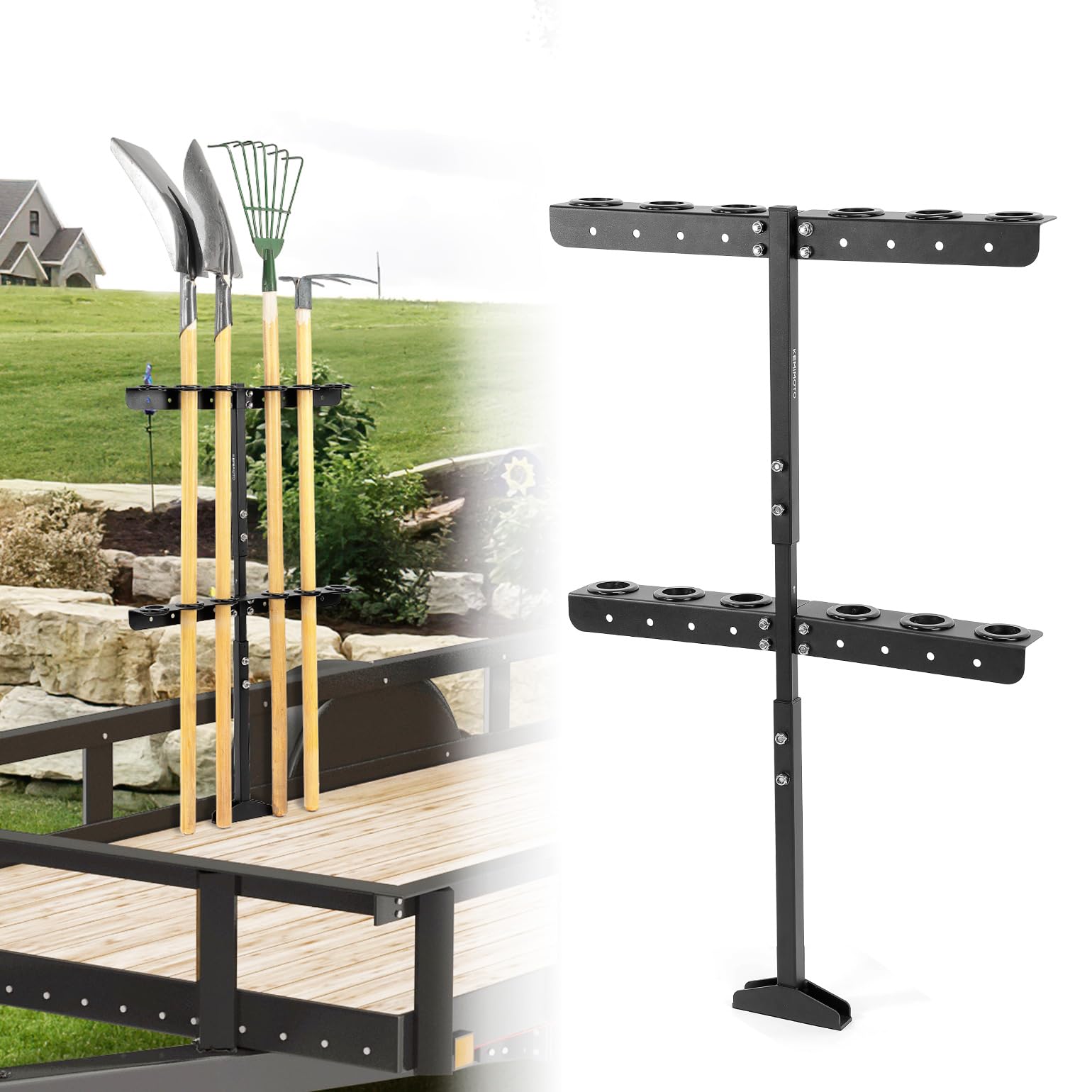 KEMIMOTO Porte-outils à main en acier robuste | Racks de pelle de remorque pour équipement de pelouse avec 6 trous compatibles avec camion, remorque, tondeuse et UTV