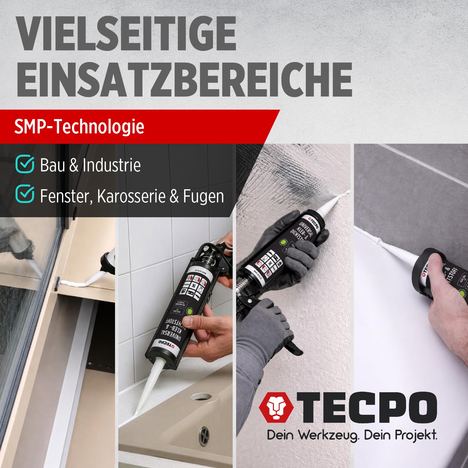 TECPO Universal Kleb- und Dichtstoff MS-Polymer 24x 480g weiß Flex Seal 522 elastisch, silikonfrei, lösemittelfrei, Auto Wohnmobil Bau Industrie Innen und Außen