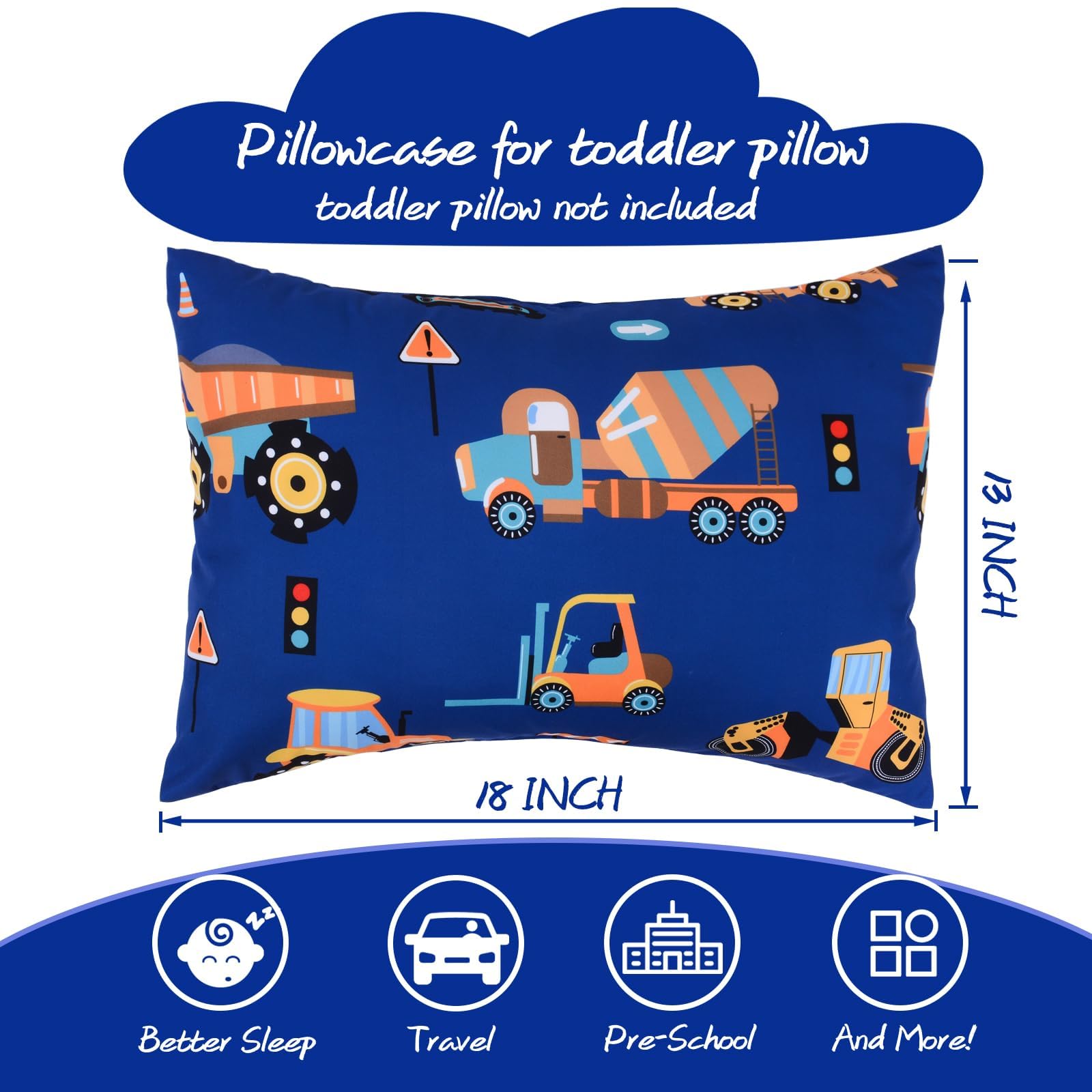 JISEN Toddler Pillowcases for Boys 33x46cm 30x40cm 35x48cm Engineering Vehicle Baby Pillow Case 2 Pack Small Pillow Covers for Travel Pillow Blue White - Image 4