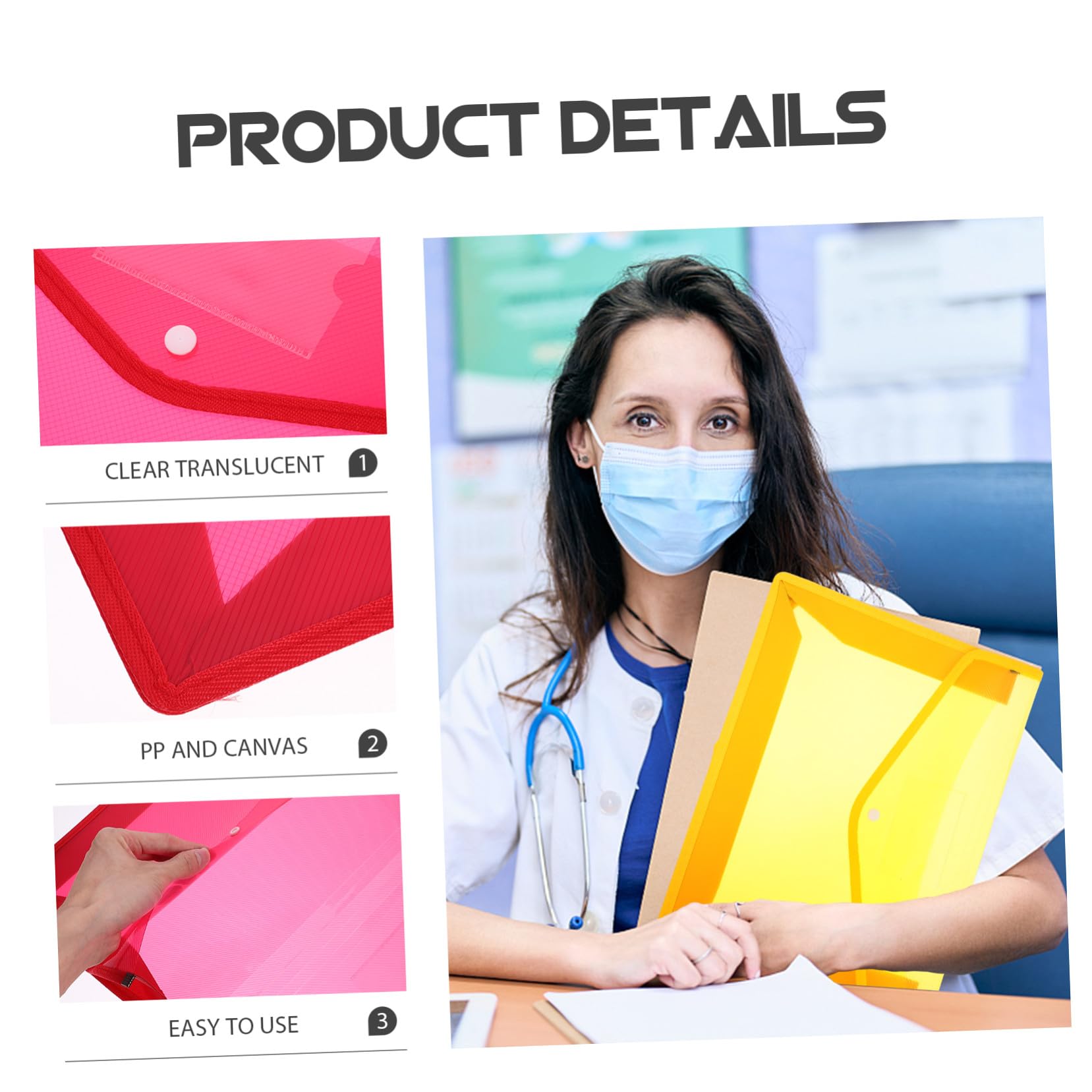 5 pezzi Portadocumenti in Polipropilene Trasparente Buste Documenti Resistenti e Antistrappo con Bottone Scatto Organizer con Porta Penna per Ufficio Scuola e Casa