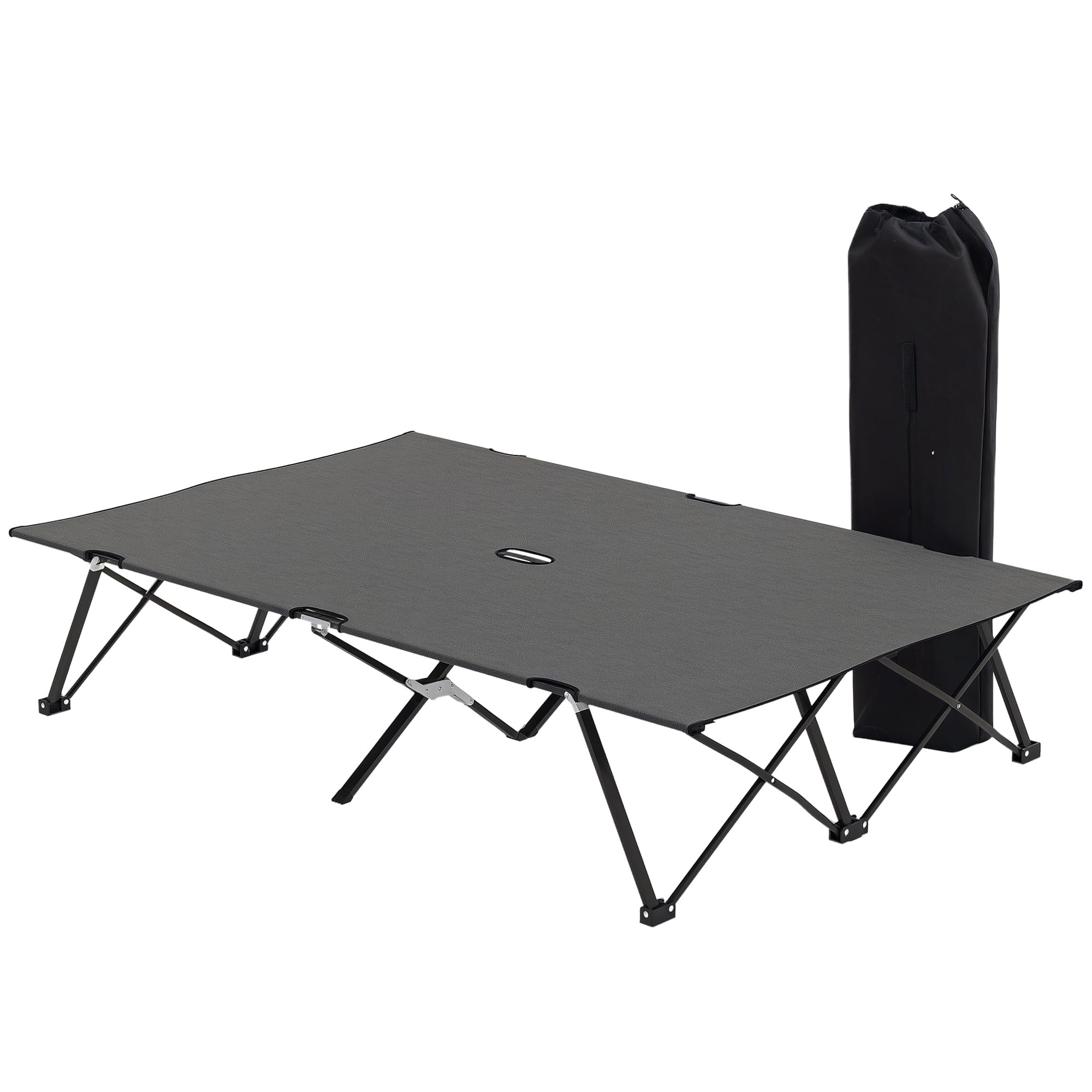 Outsunny Cama doble para camping, catre plegable, para exteriores, patio, cama de dormir súper ligera con bolsa de transporte (gris carbón)