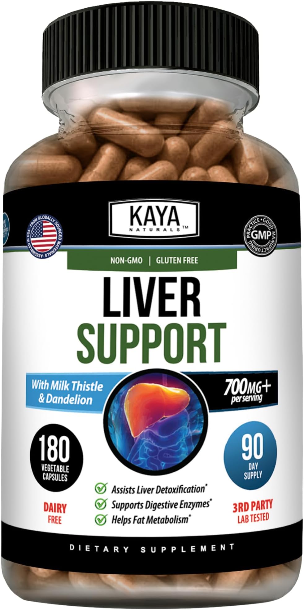 Kaya Naturals Milk Thistle Liver Support with Artichoke, Dandelion, 180 Ct