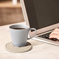 Vista 6 de Juego de posavasos Lazebox de 8 para bebidas, cerveza, café, posavasos absorbentes tejidos de algodón con soporte, posavasos boho para decoración