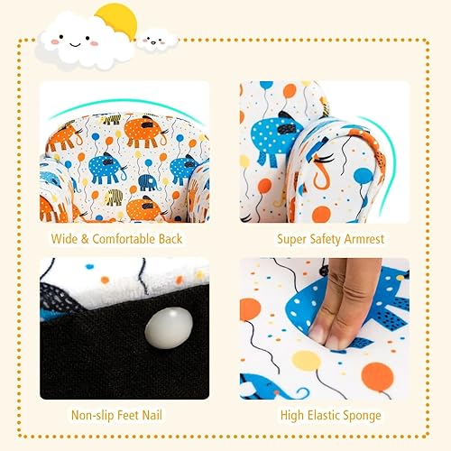 Miniatura 7 de Sofá para niños, silla con reposabrazos para niños con patrón, muebles para niños pequeños con construcción de madera resistente para niños y niñas,