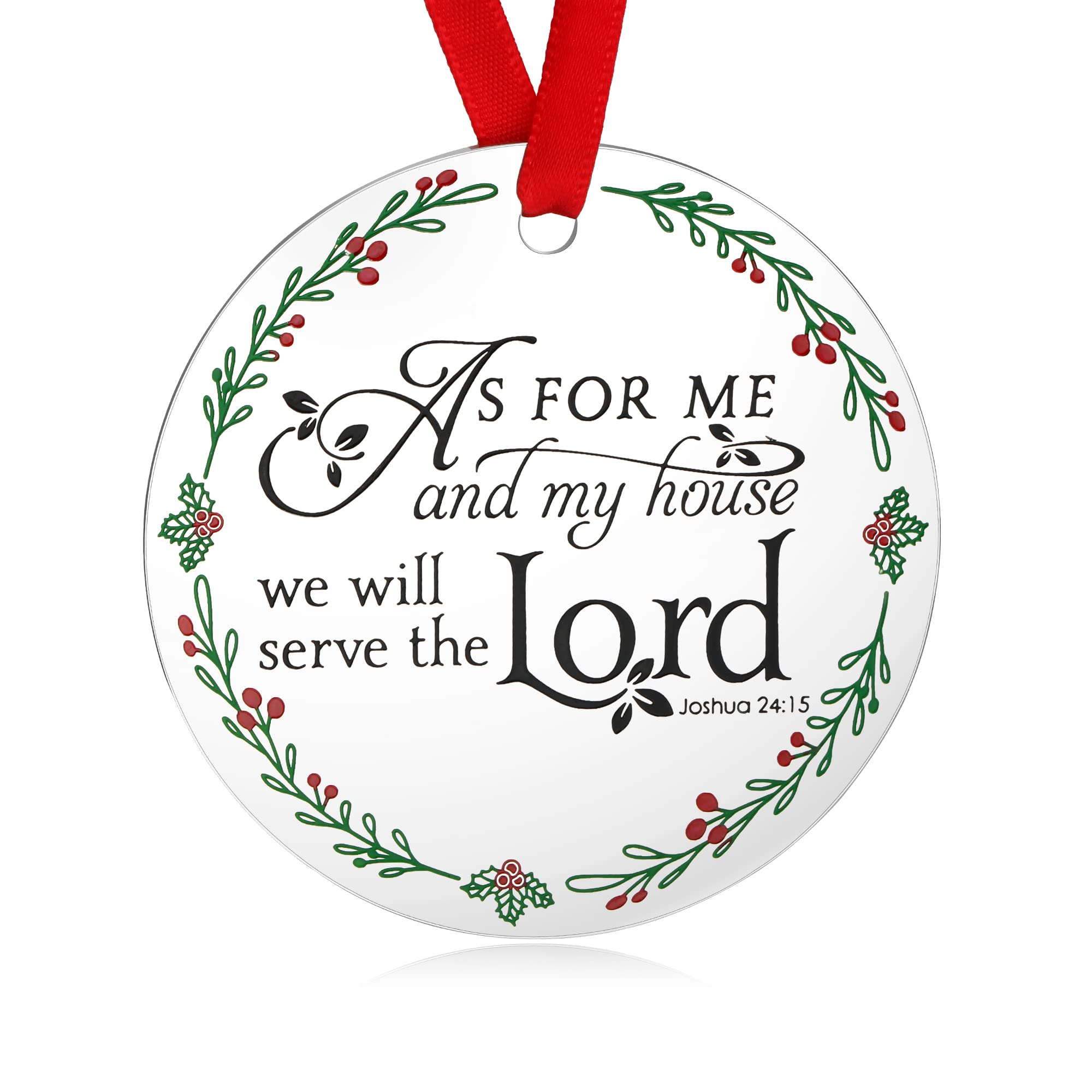 Religious Gifts Christmas Tree Stainless Stell Decorations Merry Xmas Hanging Oraments Round Keepsake As for Me and My House We Will Serve The Lord