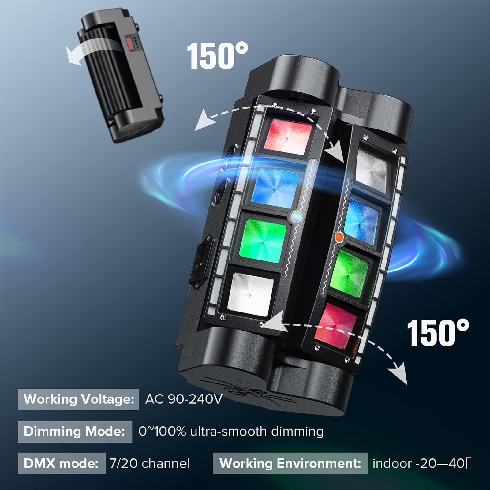 8-strahl Rgbw Moving Head Licht, Dmx512- Und Soundaktiviertes Disco Dj Bühnenlicht Mit 2 Pixeleffekten, 150° Pan Und 60° Tilt, 7/15ch Beam-licht, Für Party Hochzeit Club 4pcs