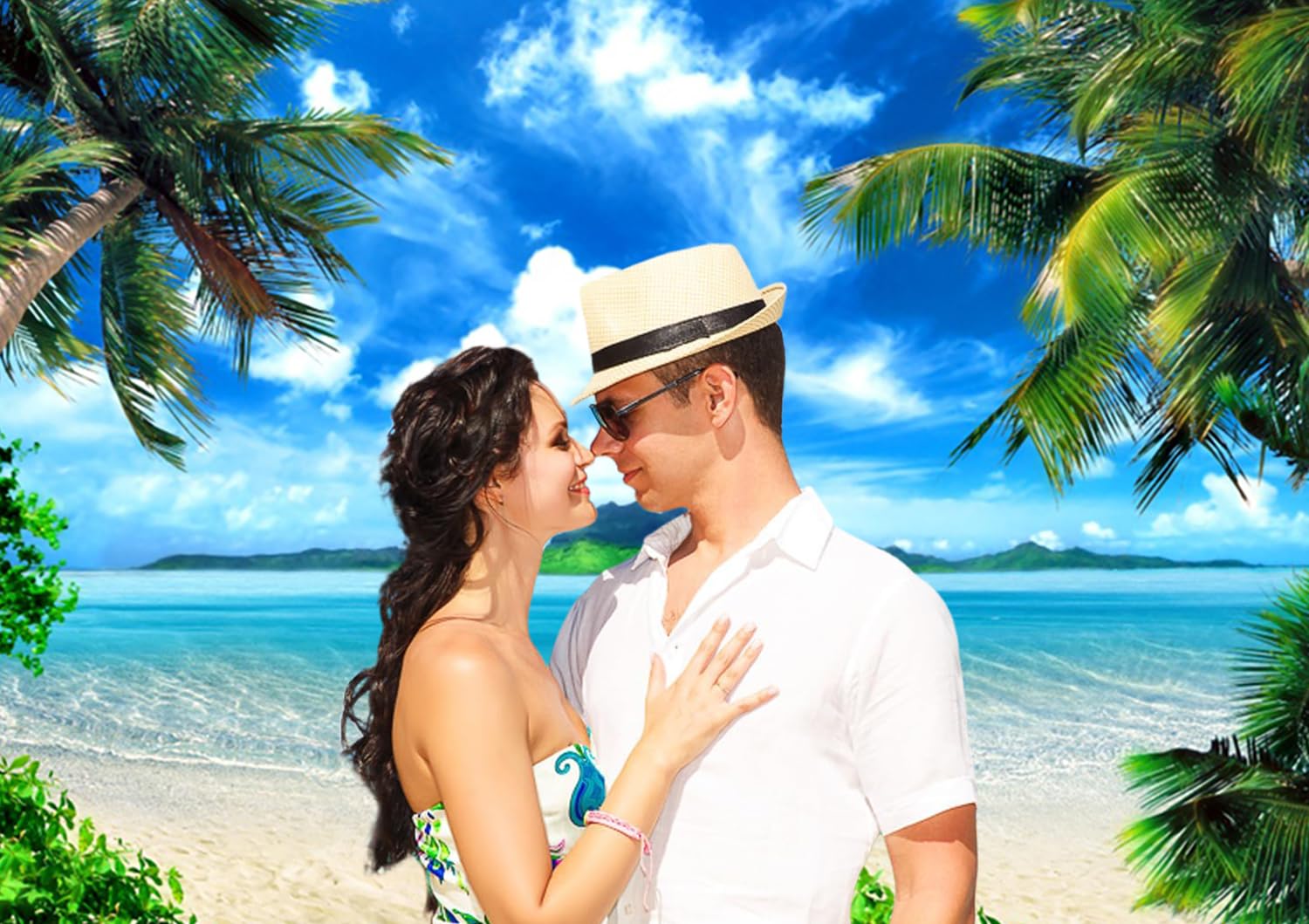 Toile de Fond Photo d'été Plage 3x2m, Tropical Hawaï Côte Île Océan Palmiers Photographie Fond Mariage Bébé Anniversaire Douche Nuptiale Voyage Fête Décoration Bannière Studio Accessoires