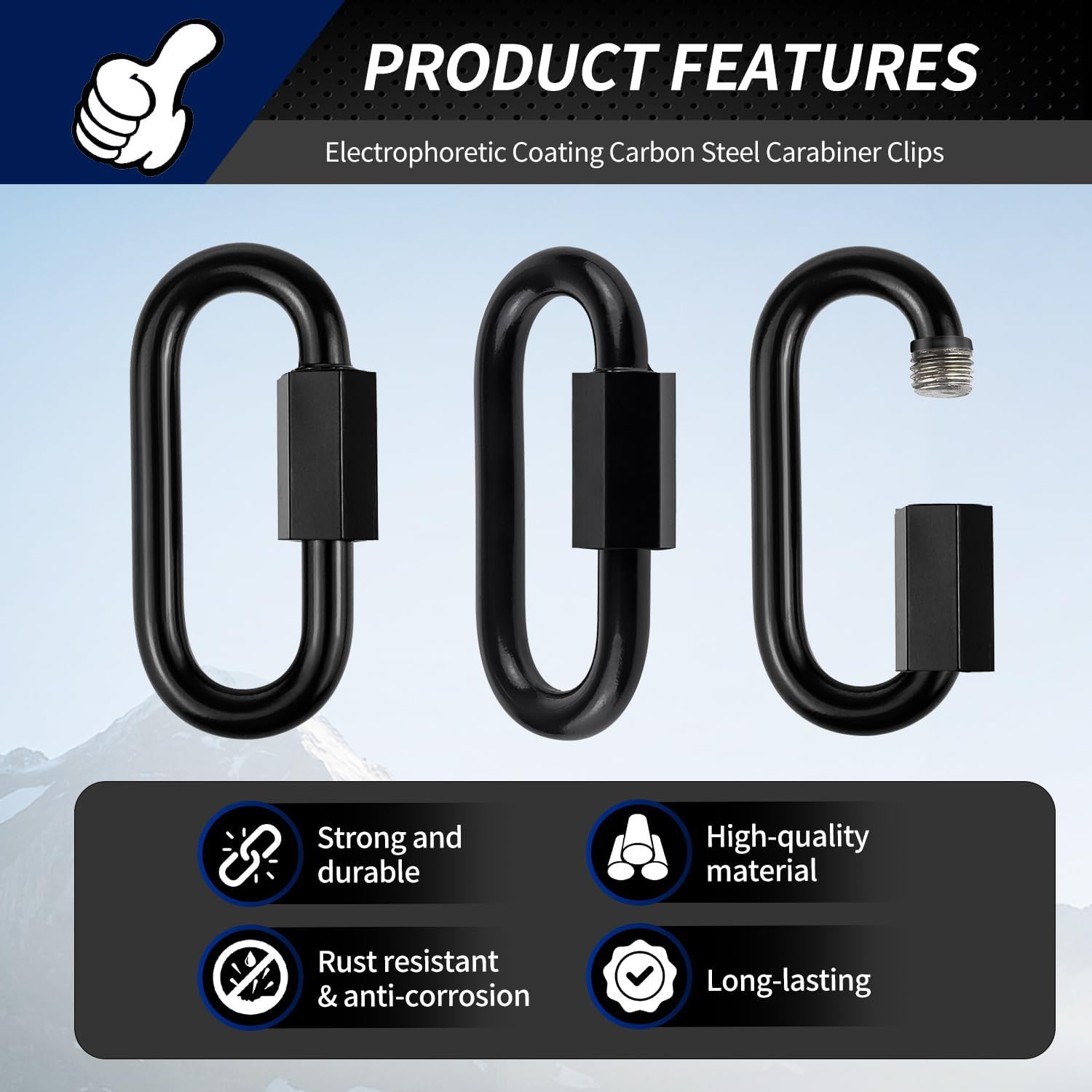 Stainless Steel Chain Quick Links- Locking Carabiners, Chain Hooks, Twist Key Ring Screw Chain Link,Black - Image 4