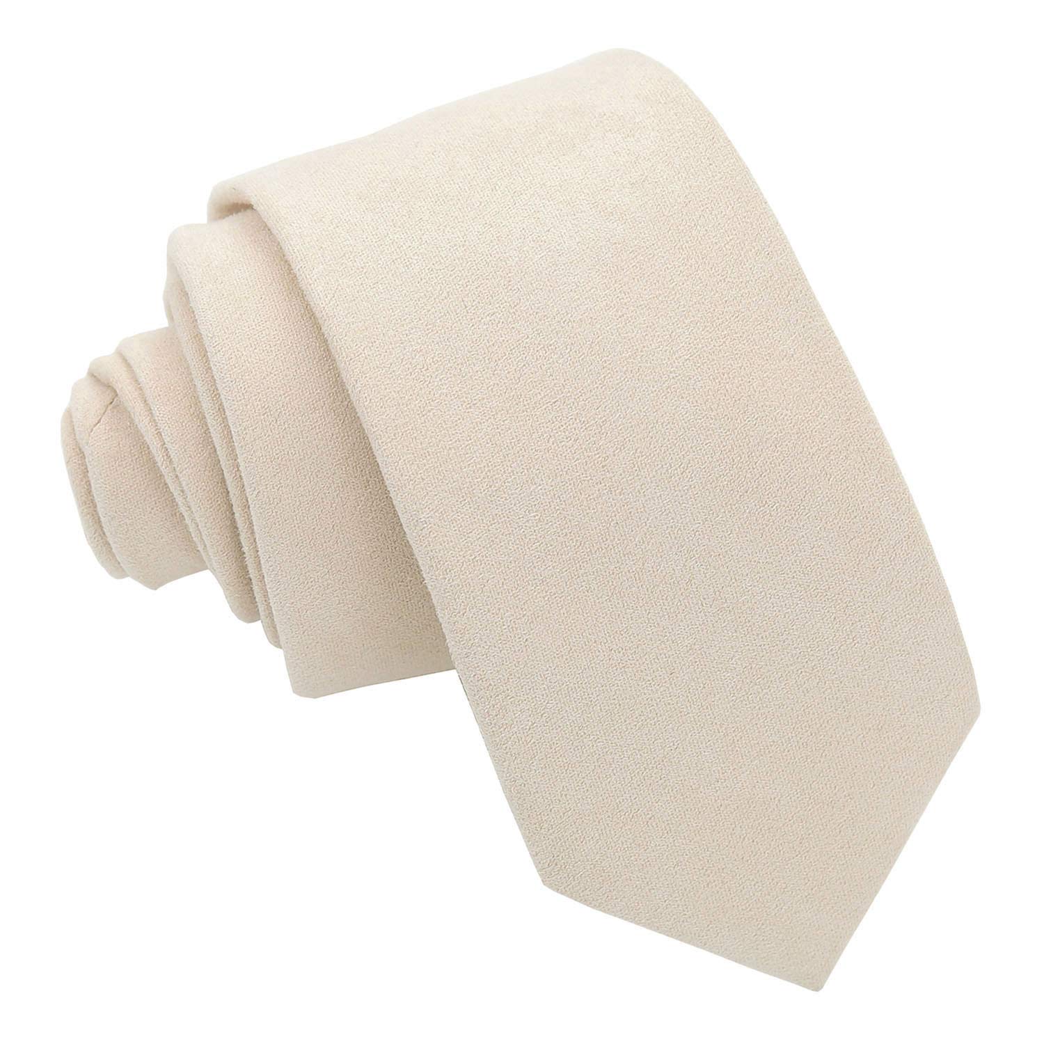 DQT Mens Plain Suede Slim 7cm Tie – Wedding Business & Formal Necktie – Beige