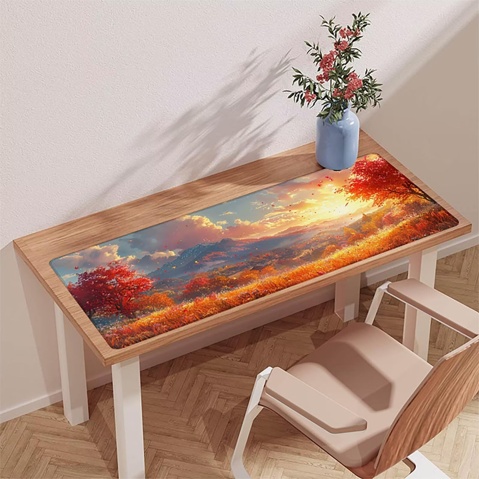 Żółta podkładka pod mysz, zachód słońca, XXL 1600 x 800 x 3 mm, podkładka na biurko z przyszytymi krawędziami, podkładka pod mysz, dla graczy, poprawia precyzję i prędkość, akcesoria na biurko