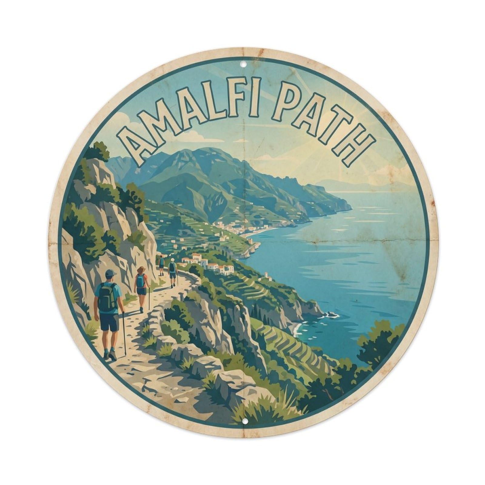 Amalfi Travel Culture Path Classic Coastal Metal Tin Sign