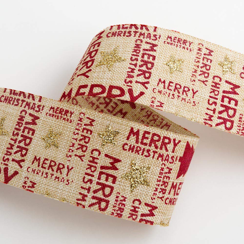 Italian Options Merry Christmas Hessian Natural Merry Christmas Natural Hessian Ribbon, Jute Christmas Ribbon For Crafts, Gift Wrapping Accessories, Wreath Making Supplies, Tree Decorations, Natural, 38 Mm X 10 Metre Roll