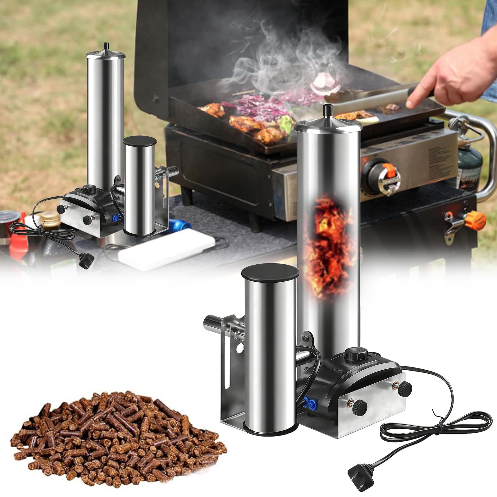 Generador de humo frío de acero inoxidable, eléctrico con bomba, horno de ahumar portátil eléctrico para ahumar alimentos y carne, generador de humo para barbacoa