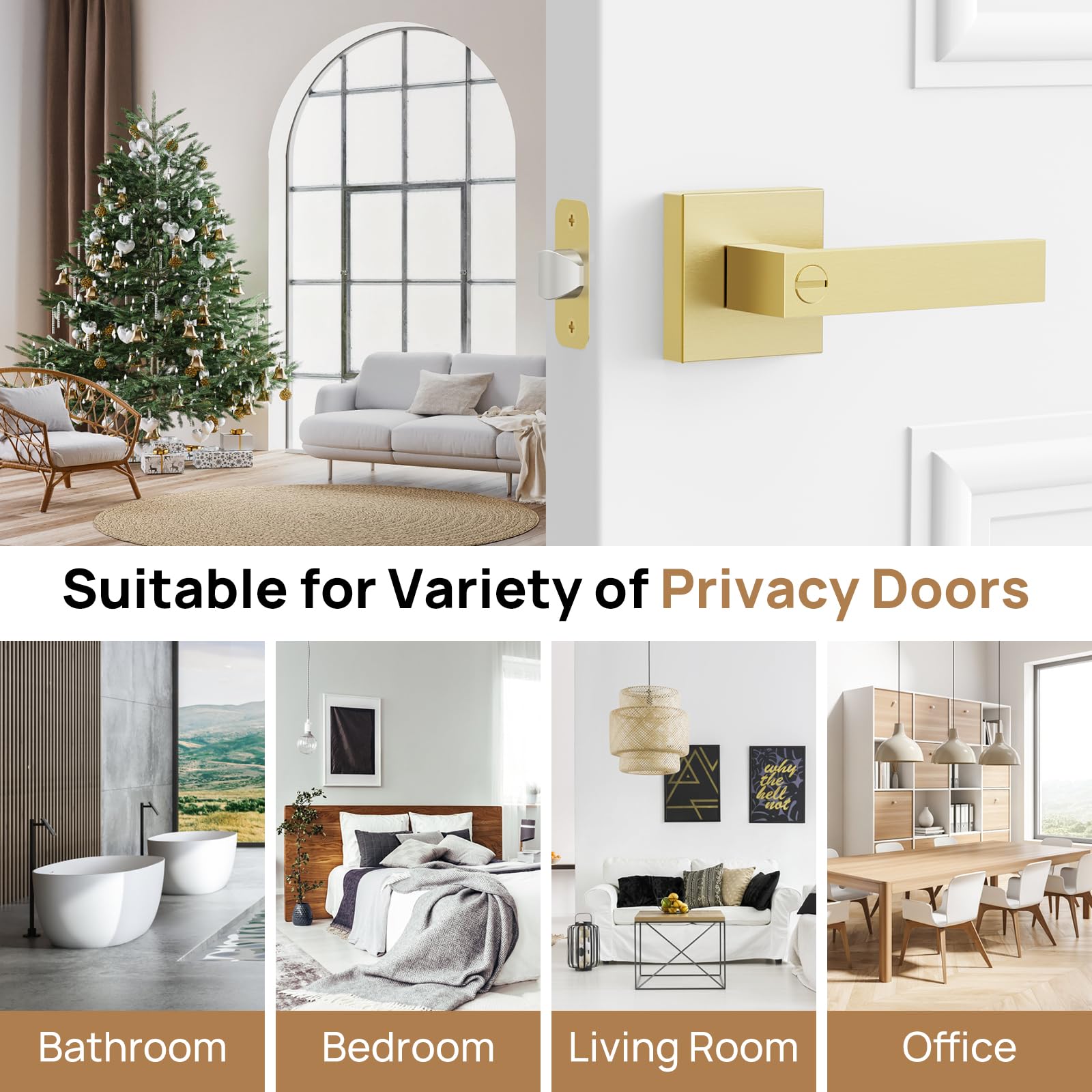 Gold Door Knobs - Keyless Privacy Handles -7
