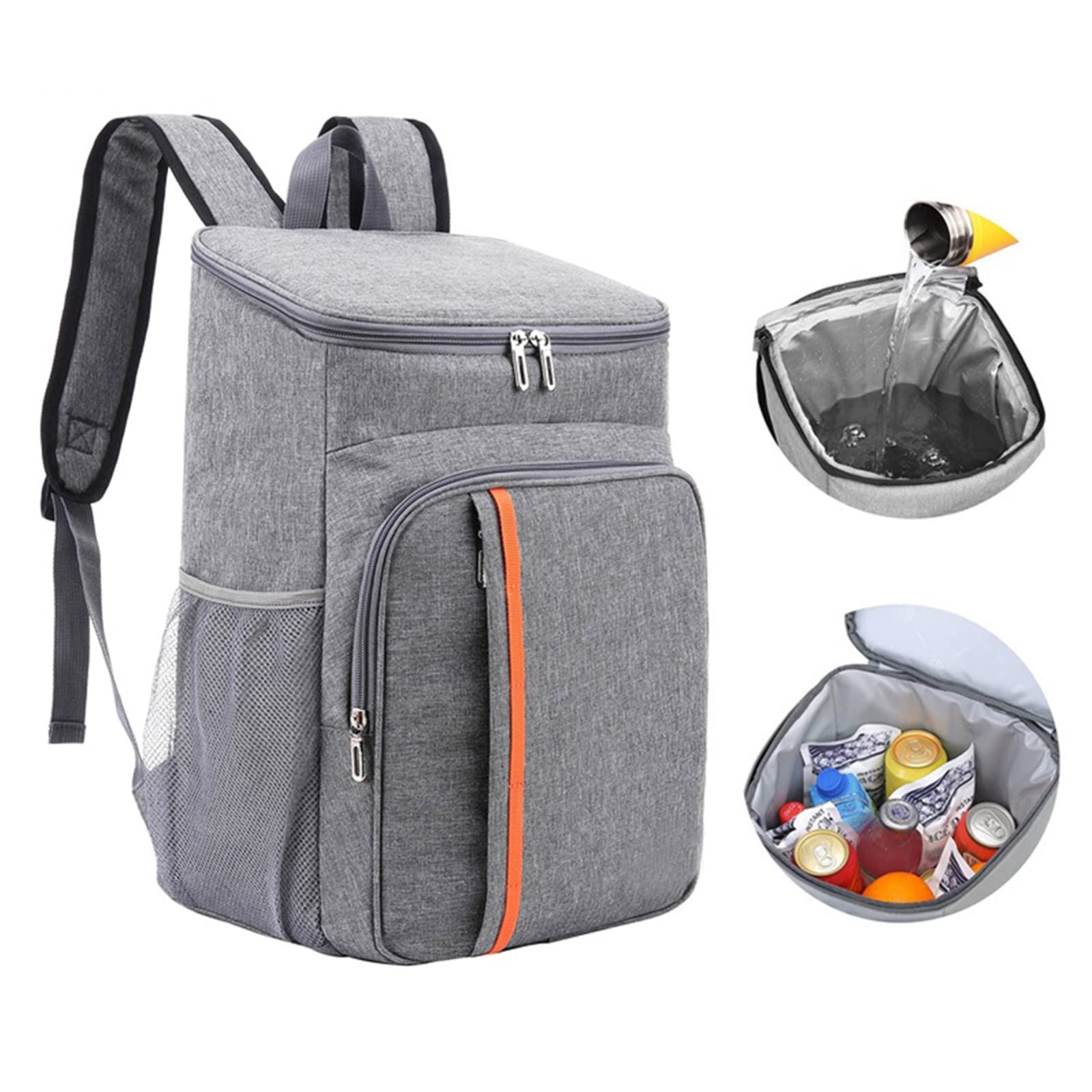 Zaino Termico Isolante da Picnic, Set di cestini da Picnic, per Coppie in Famiglia, Zaino Termico Leggero per Pranzo,Pesca,Escursionismo,Campeggio,Spiaggia,Barbecue(Grigio)