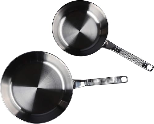 Juego de 2 sartenes de acero inoxidable de tres capas, 10 y 8 pulgadas, listas para inducción, aptas para lavavajillas, serie Voyage