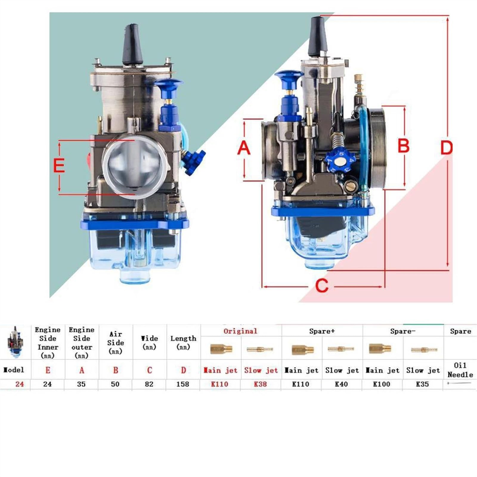 Pieza del carburador Universal para PWK 24mm para Motor De 90cc A 125cc Carburador De Motocicleta Tazón De Cubierta Transparente Azul Azabache