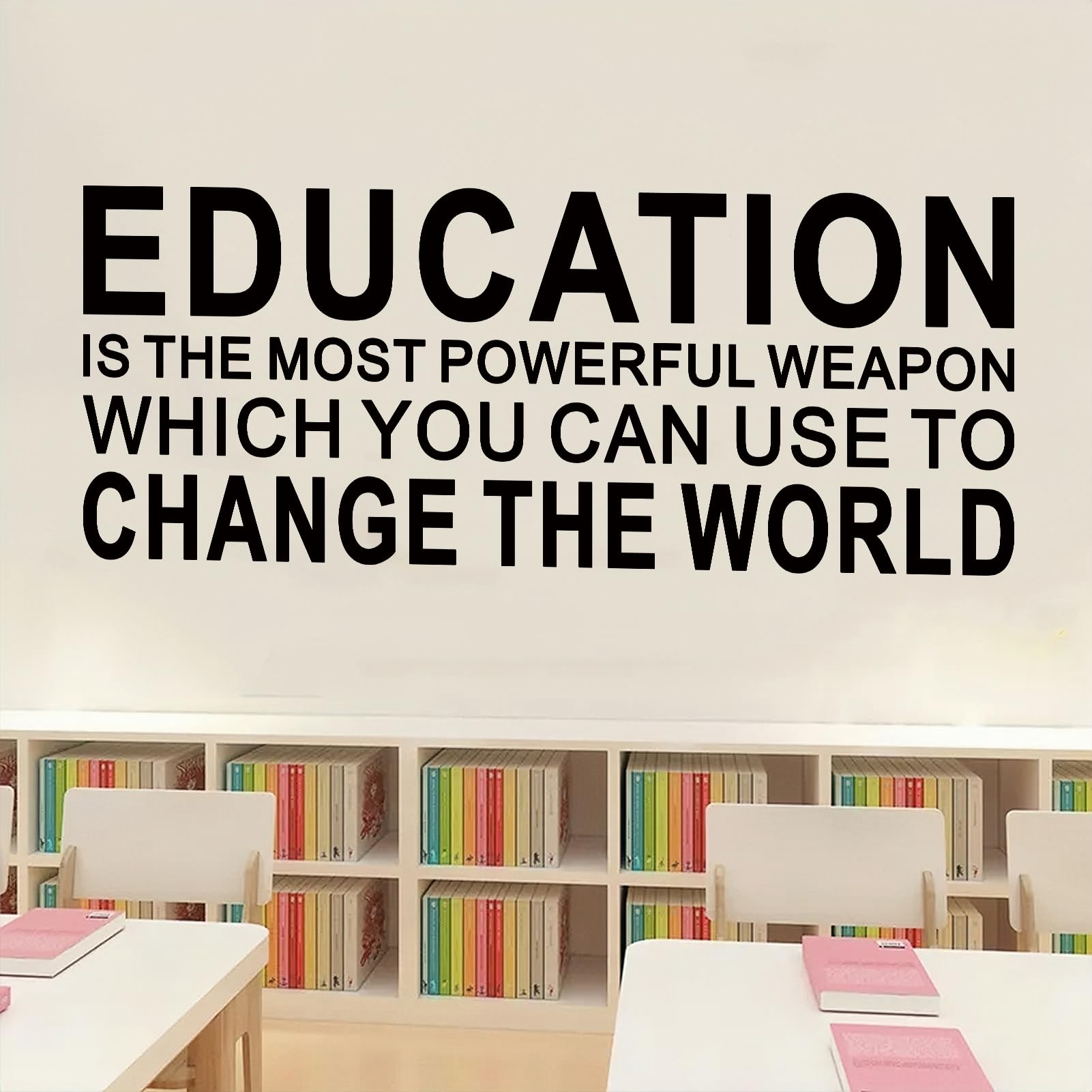 Inspirational Quotes Wall Decals for Classroom: Motivational Vinyl Art Wall Stickers for Library School - Education Change The World 32" X 12.5"