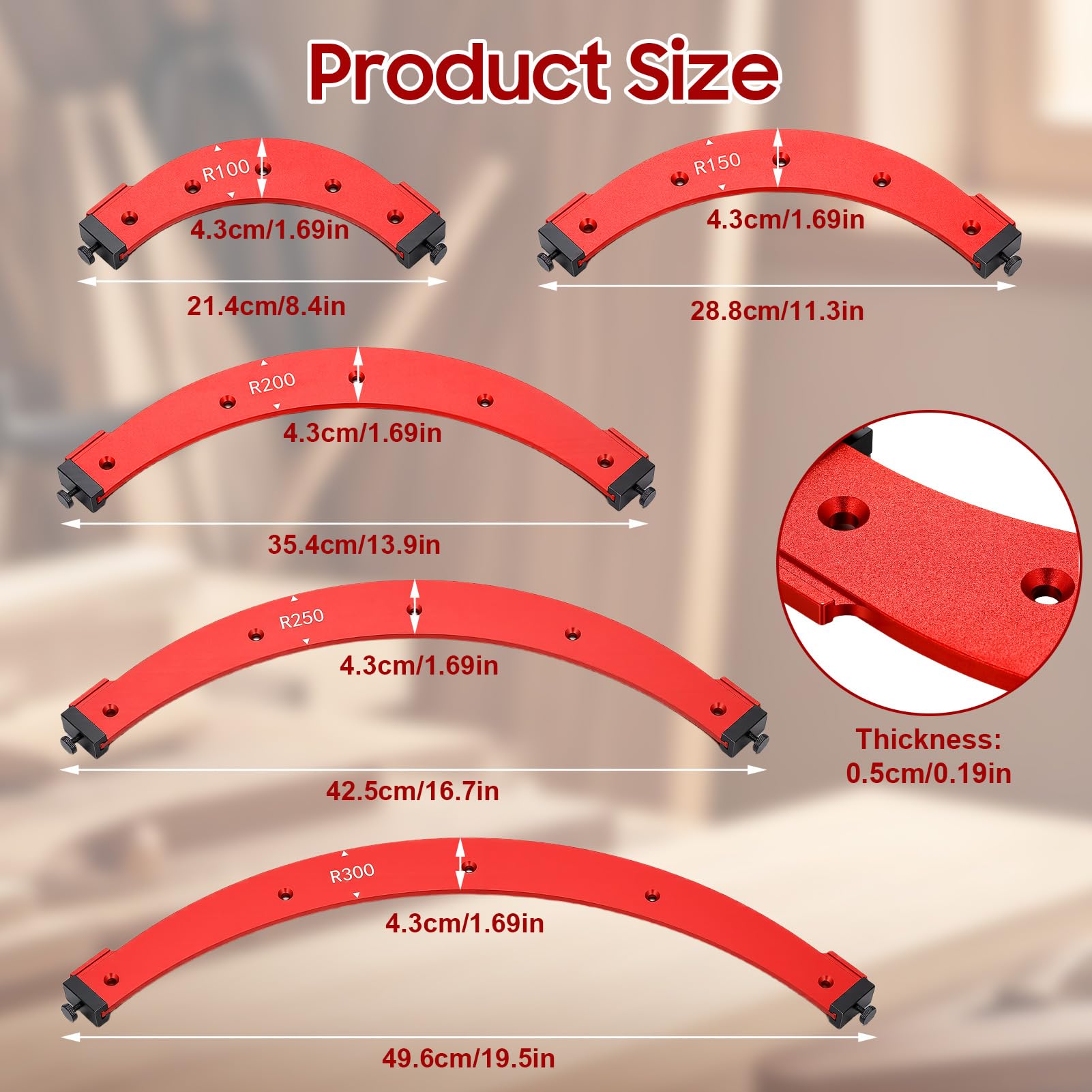 Yosoo Health Gear Szablon promienia narożnika routera R100 R150 R200 R250 R300 Jig zestaw prowadnic do routingu ze stopu aluminium